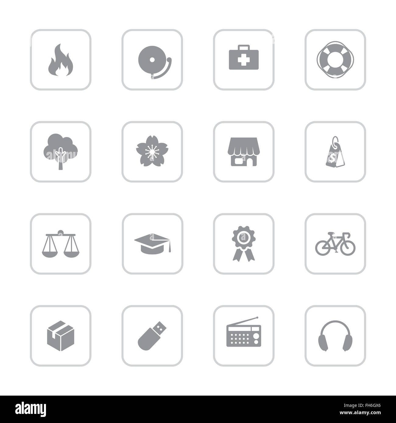 [JPEG] web icon set 6 gris avec cadre rectangle arrondi pour le web design, l'interface utilisateur (IU), l'infographie et de l'application mobile Banque D'Images