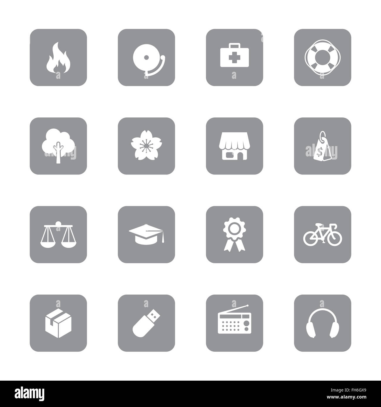 [JPEG] web icon set 6 gris sur rectangle arrondi pour le web design, l'interface utilisateur (IU), l'infographie et de l'application mobile (apps) Banque D'Images
