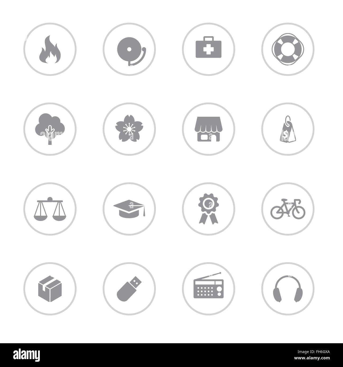 [JPEG] télévision simple gris icon set 6 avec châssis circulaire pour le web design, l'interface utilisateur, l'infographie et de l'application mobile (apps) Banque D'Images