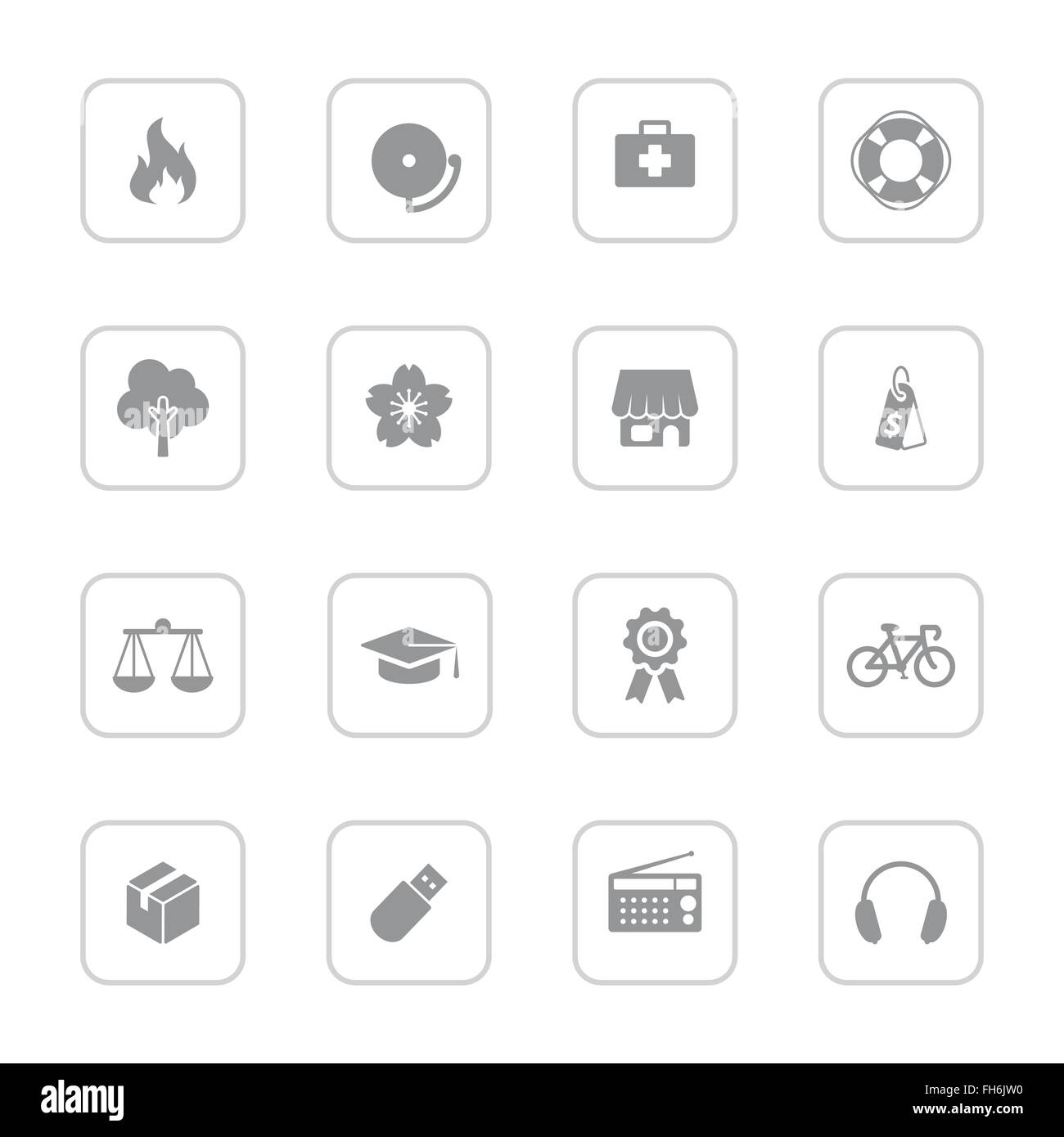 EPS10] [web icon set 6 gris avec cadre rectangle arrondi pour le web design, l'interface utilisateur (IU), l'infographie et de l'application mobile Illustration de Vecteur