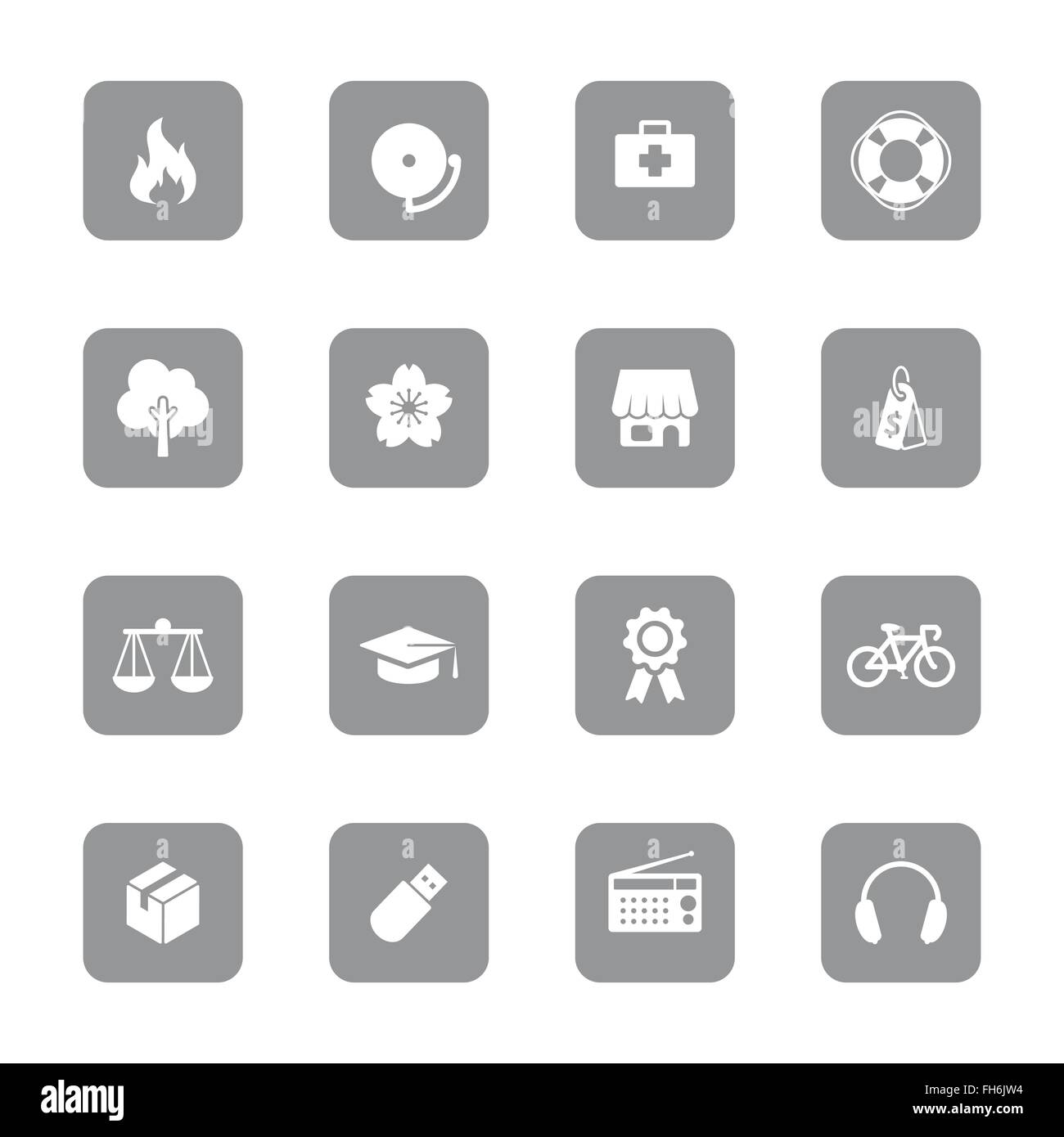 EPS10] [web icon set 6 gris sur rectangle arrondi pour le web design, l'interface utilisateur (IU), l'infographie et de l'application mobile (apps) Illustration de Vecteur