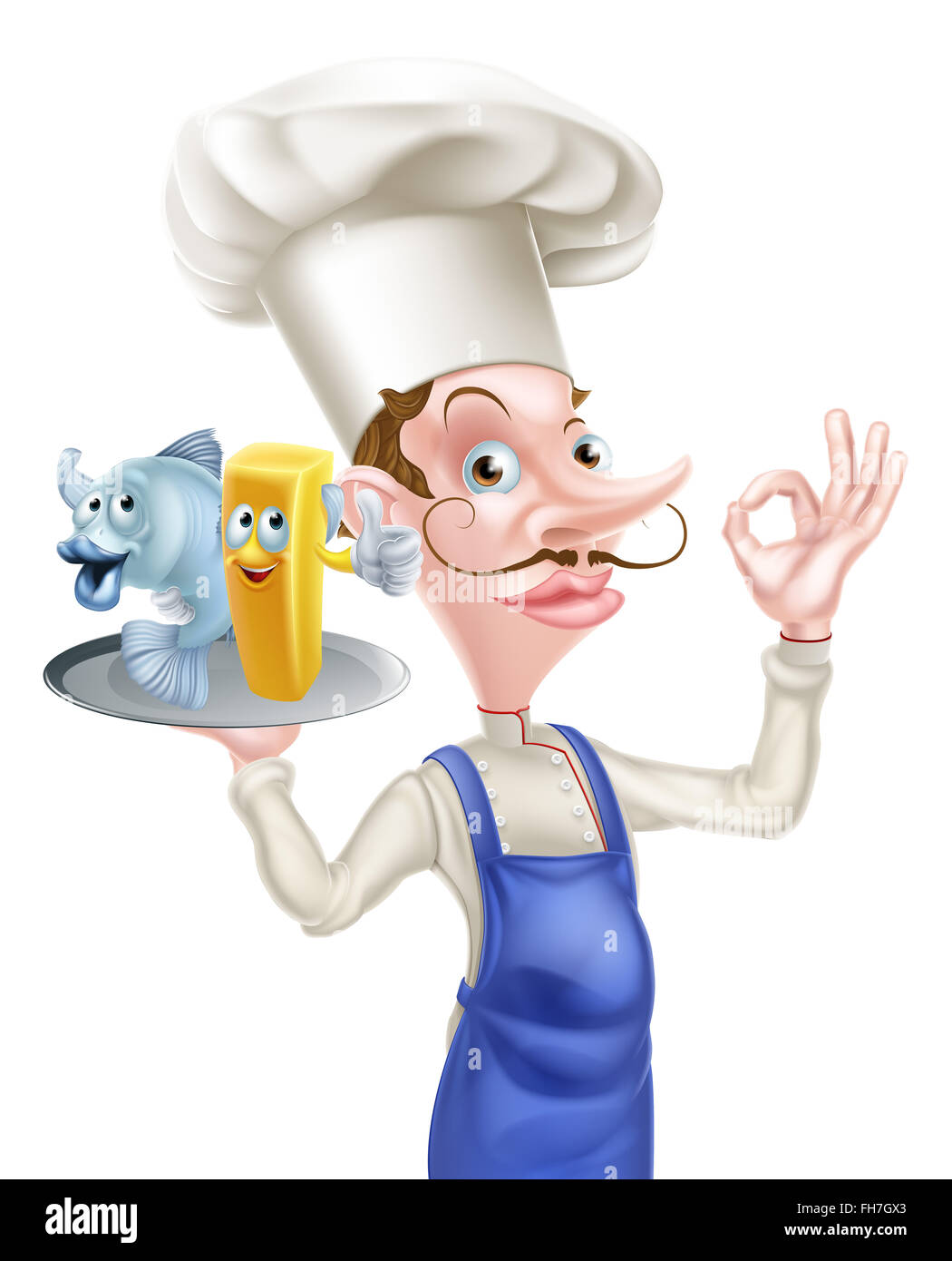 Une illustration d'un dessin animé Fish and Chips Chef Banque D'Images