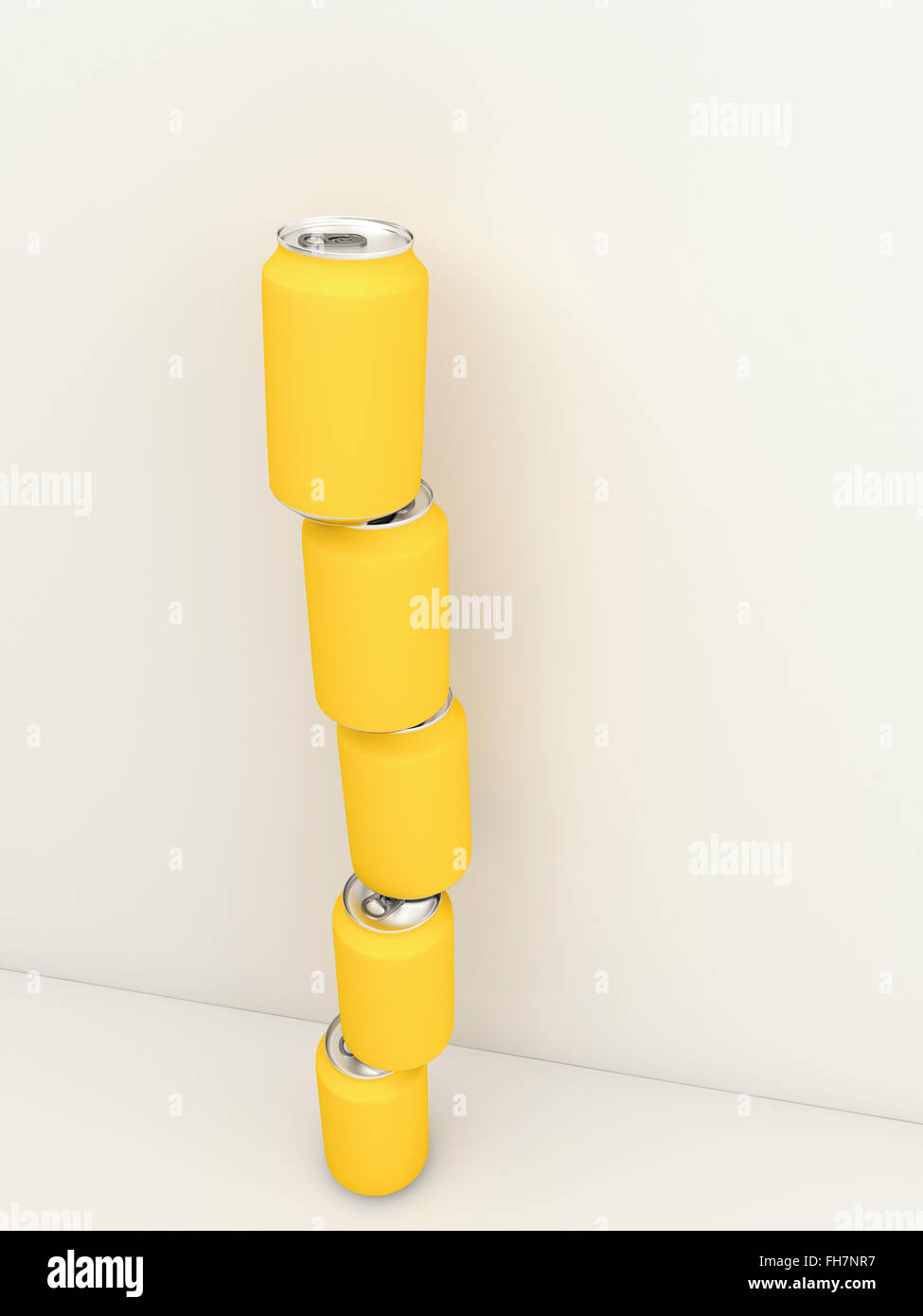 Rendu 3D, pile de canettes de boisson jaune Banque D'Images