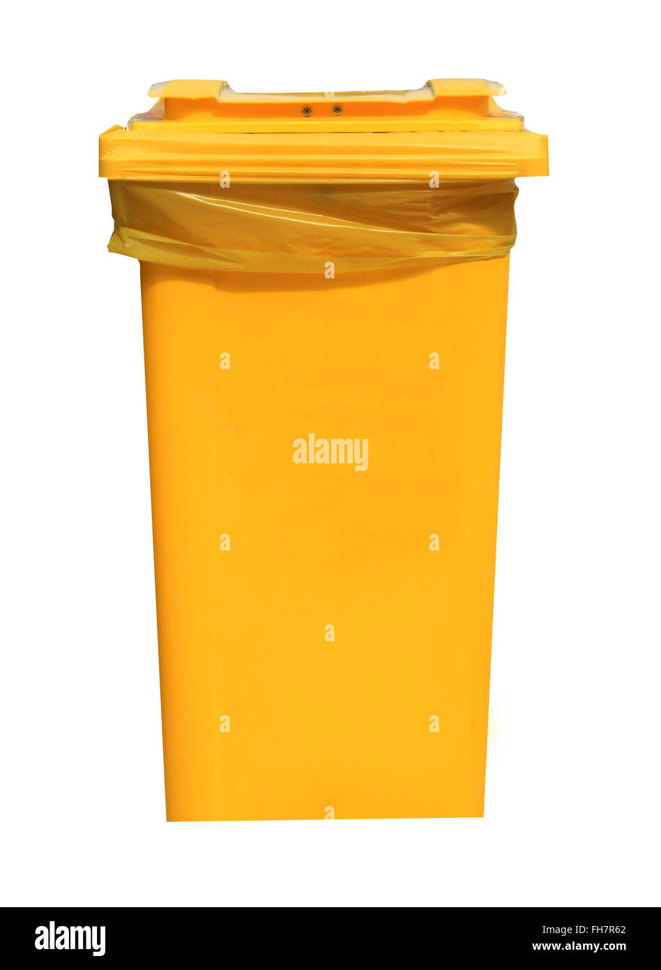 Bac de recyclage jaune isolé sur fond blanc. Banque D'Images