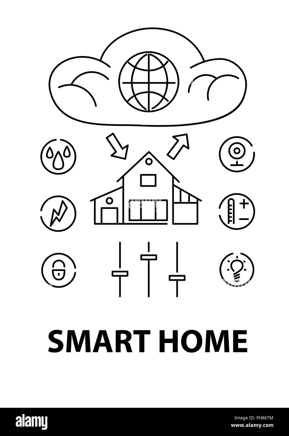 Design de style de ligne concept de maison intelligente, l'infrastructure réseau de connexion de tout Illustration de Vecteur