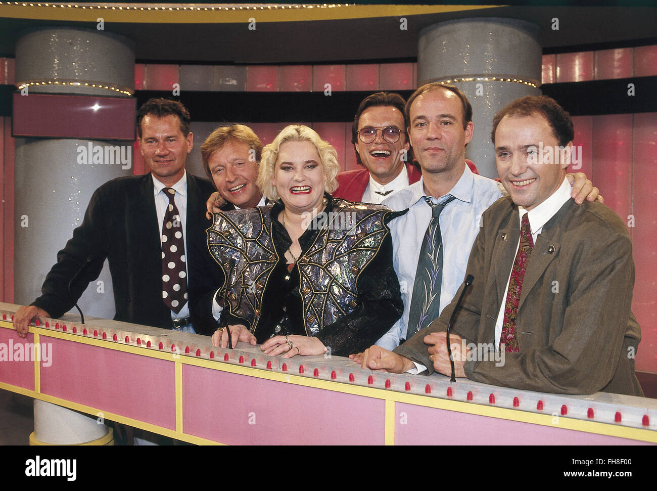 TV show, 'Ruck Zuck', DEU 1991 - 2001, l'Orateur : Werner Schulze-Erdel, photo call pour la 1000e émission, Tele 5, 1991, Manfred Lehrmann, présentateur, Hella von Sinnen, Wolfgang Lippert, Heiner Lauterbach, Christian Neureuther, Banque D'Images