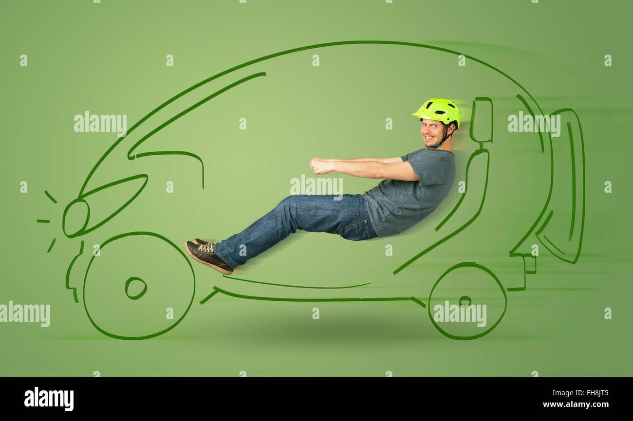 Les lecteurs de l'homme un éco sympa electric hand drawn location Banque D'Images