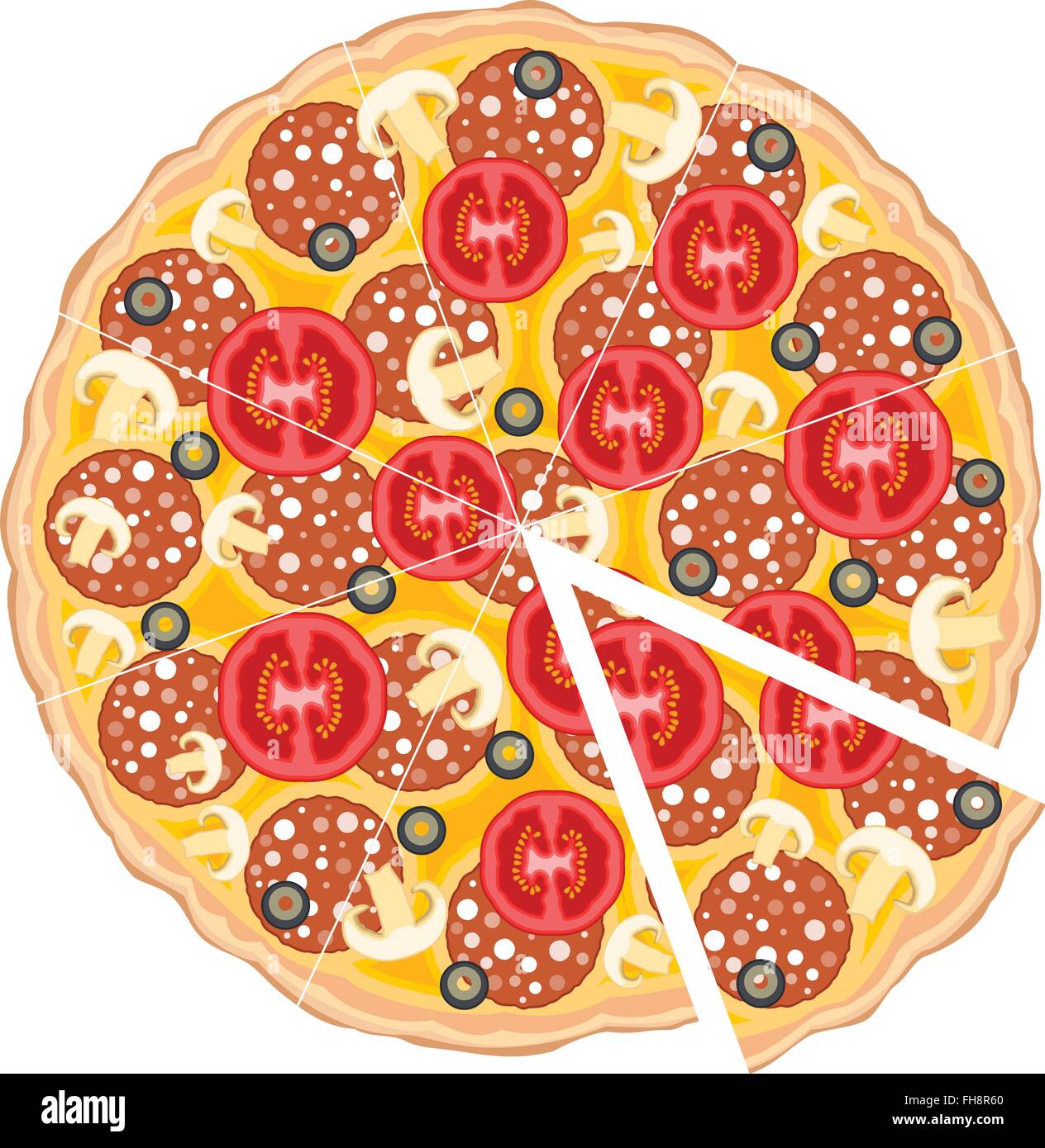 Délicieuse pizza isolé sur fond blanc. Illustration de Vecteur