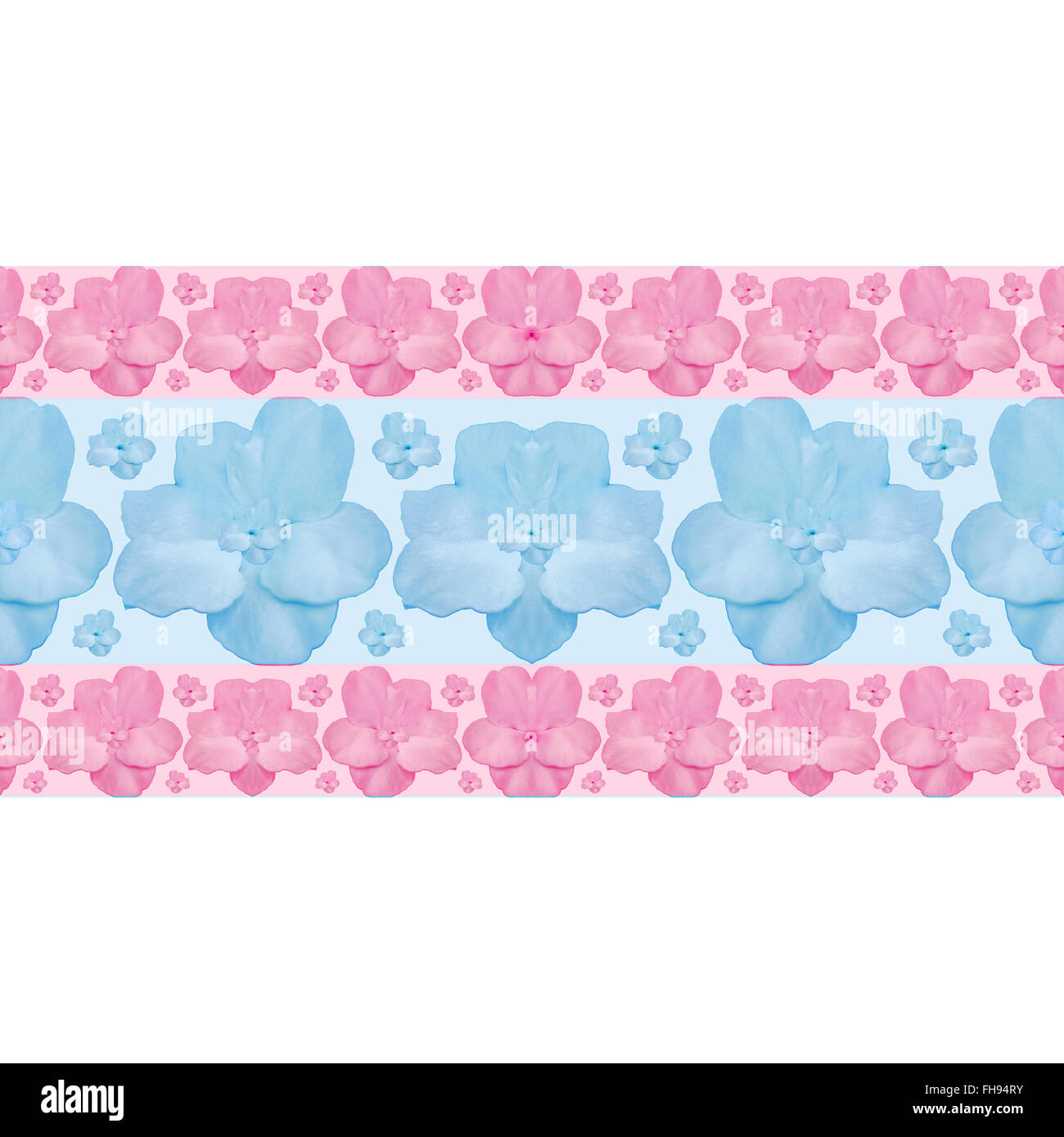 Arrière-plan de blanc avec des fleurs stylisées géométriques motif horizontal stripe pattern design transparente rouge pastel Banque D'Images