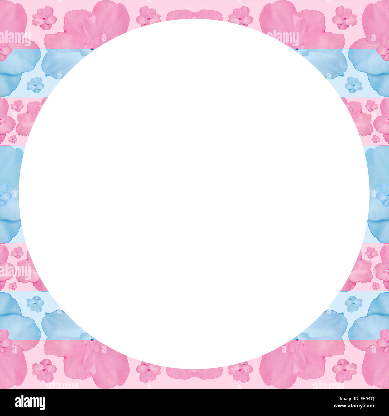 Arrière-plan de cercle blanc avec des fleurs stylisées géométriques transparente motif stripe pattern design dans des tons pastel et rouge Banque D'Images