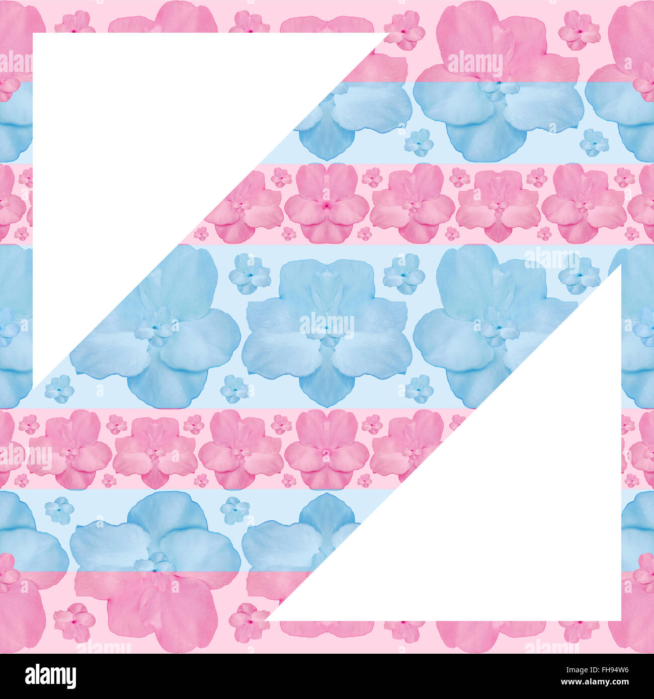 Arrière-plan blanc avec motif fleurs stylisées décoratives diagonale géométrique pattern design en rouge et bleu pastel à Banque D'Images