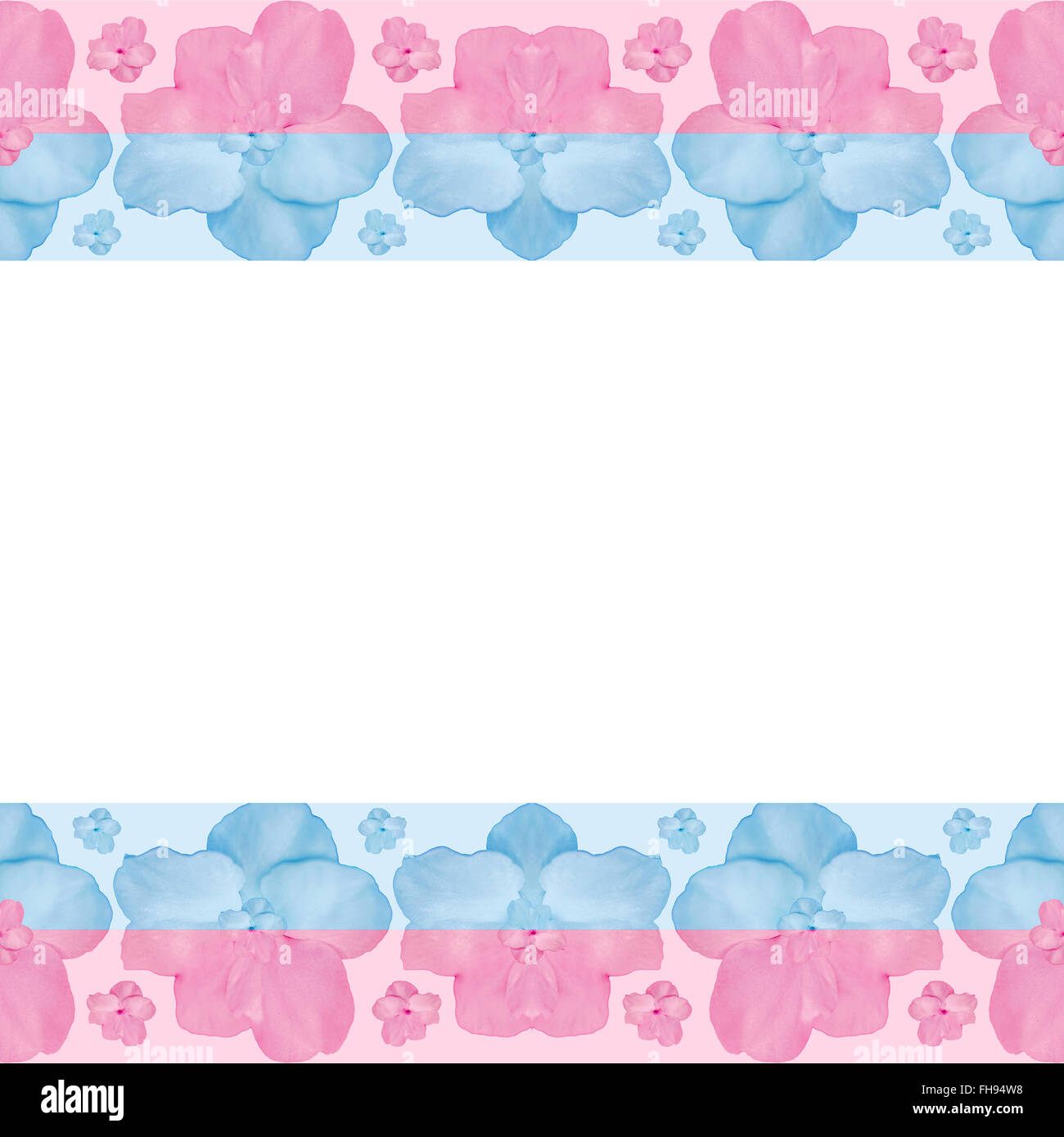 Arrière-plan de blanc avec des fleurs stylisées géométriques transparente motif stripe pattern design en rouge et bleu pastel à Banque D'Images