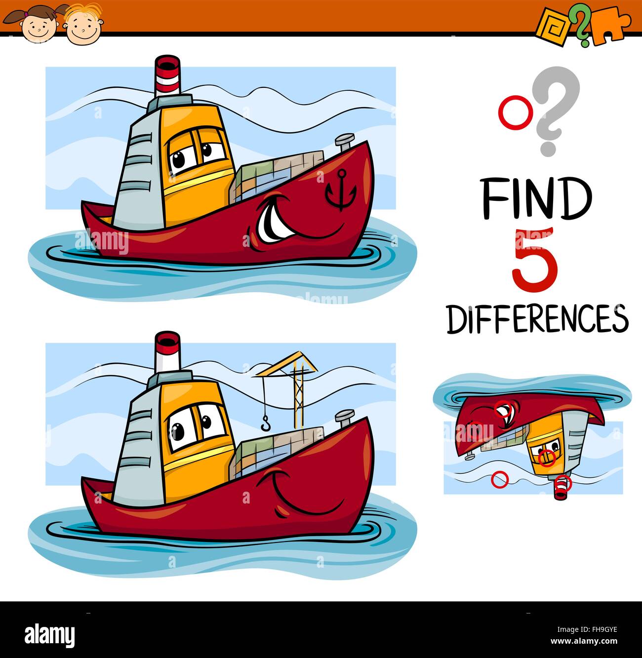 Cartoon Illustration de la recherche de différences tâche éducative pour les enfants d'âge préscolaire avec caractère de Transport conteneurs Illustration de Vecteur