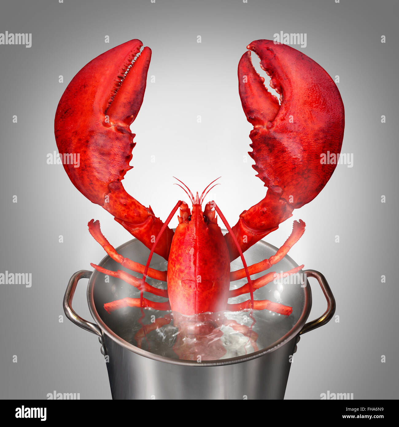 Le homard dans un pot comme un poisson frais du jour petit crustacé de couleur rouge qui sort d'une cuisine électrique avec de l'eau bouillante comme un symbole de fruits de mer et des plats raffinés les repas pris au restaurant. Banque D'Images