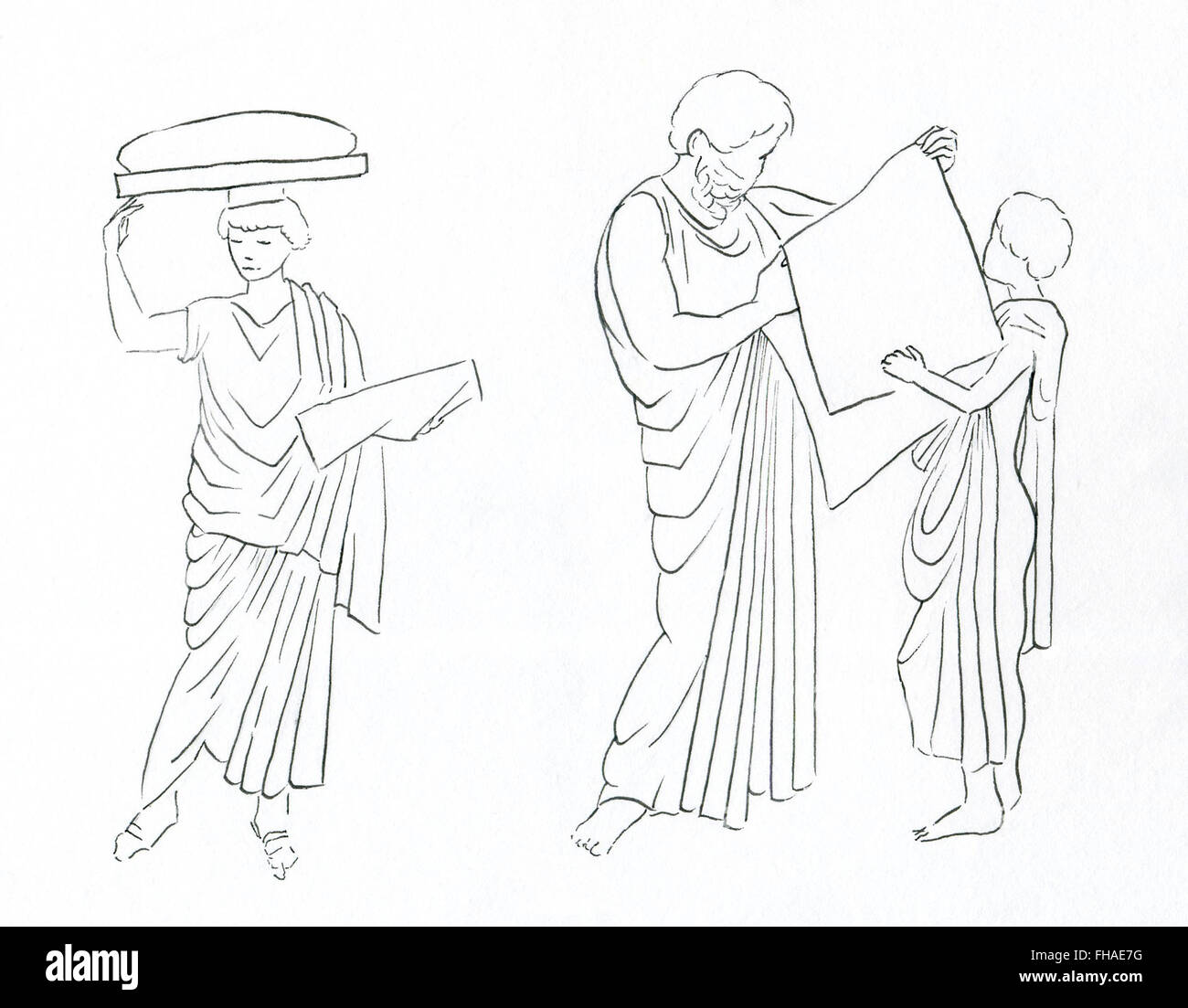 Panathenaia, Panathanaiac,procession cinquième siècle Athènes, Parthénon, Frieze, acropole,Phidias,Péplos,Athena,illustration. Banque D'Images