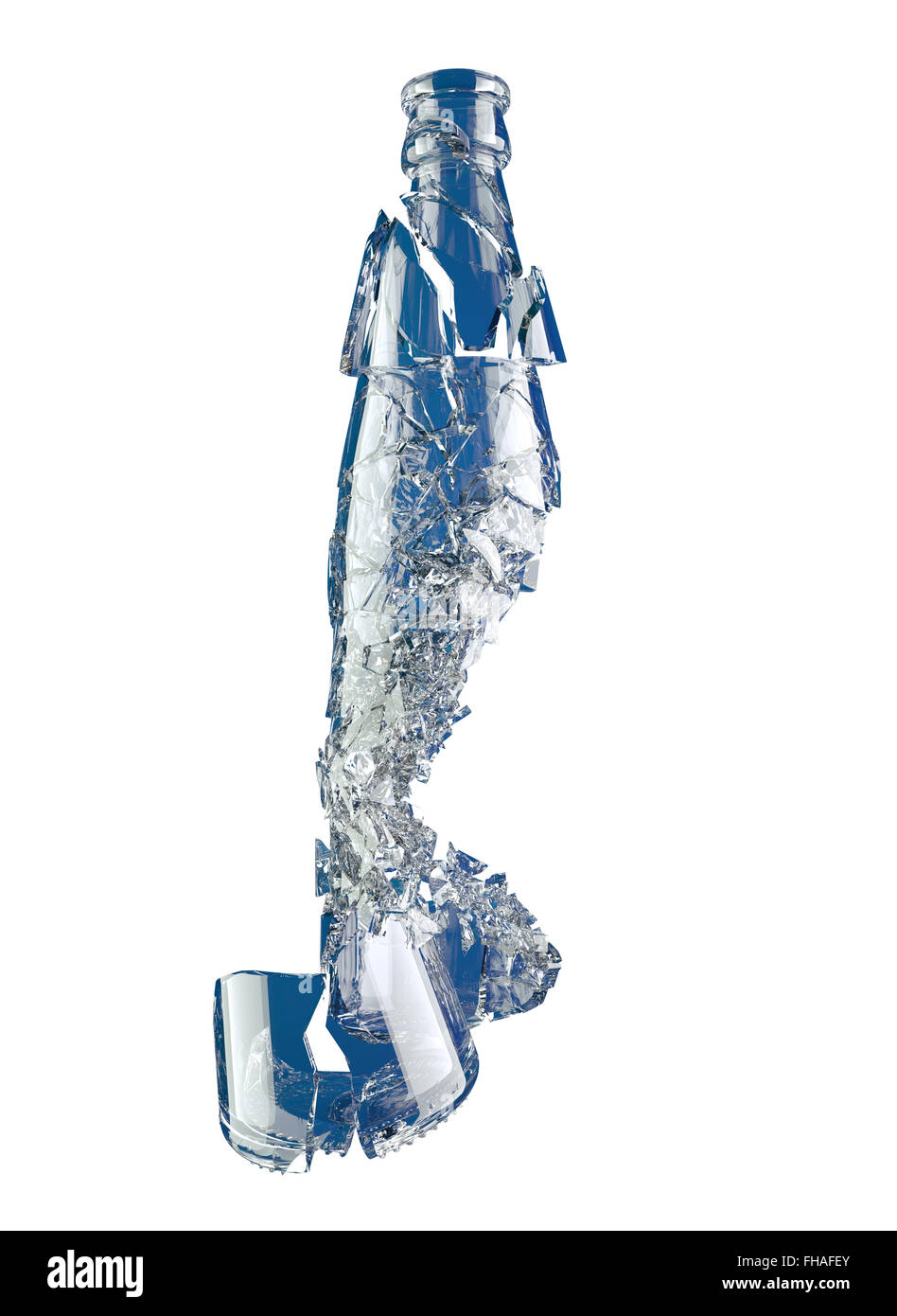 Bouteille de verre brisé dans peices isolated on white Banque D'Images
