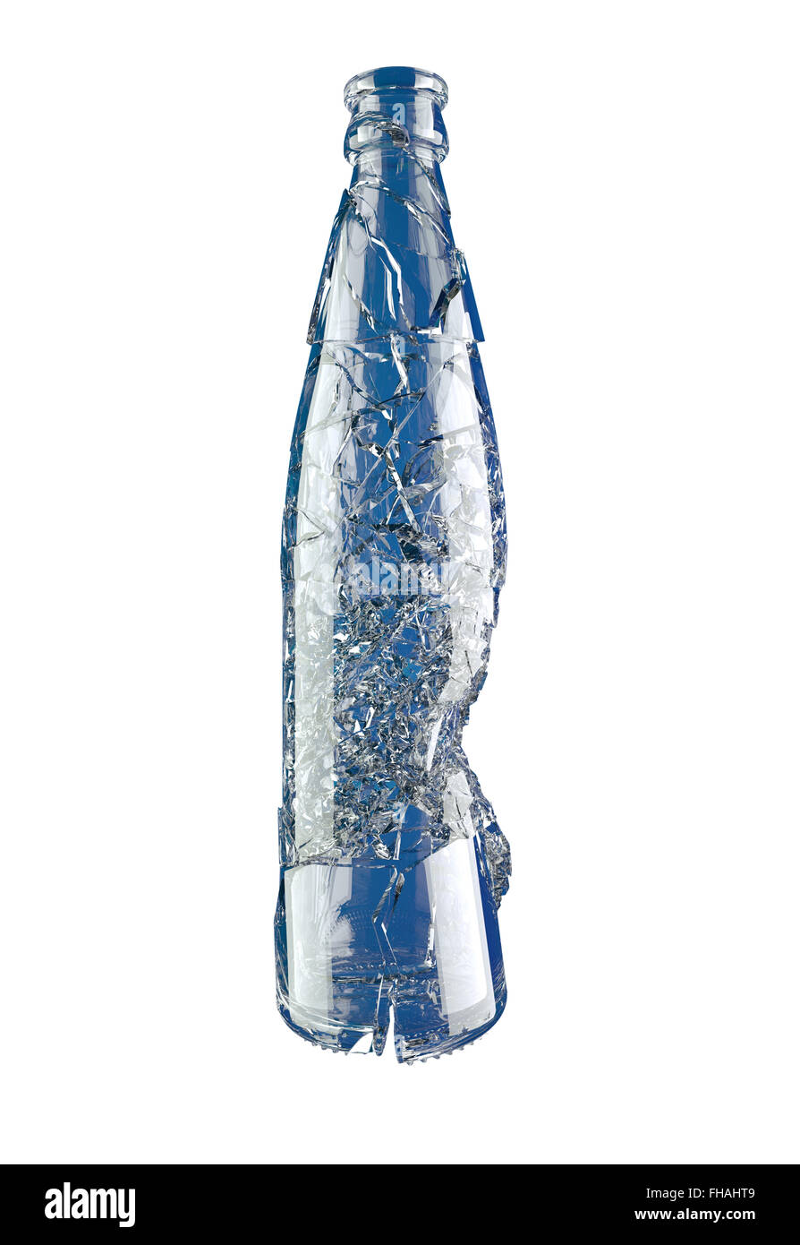 Flacon en verre bleu vide brisée isolated on white Banque D'Images