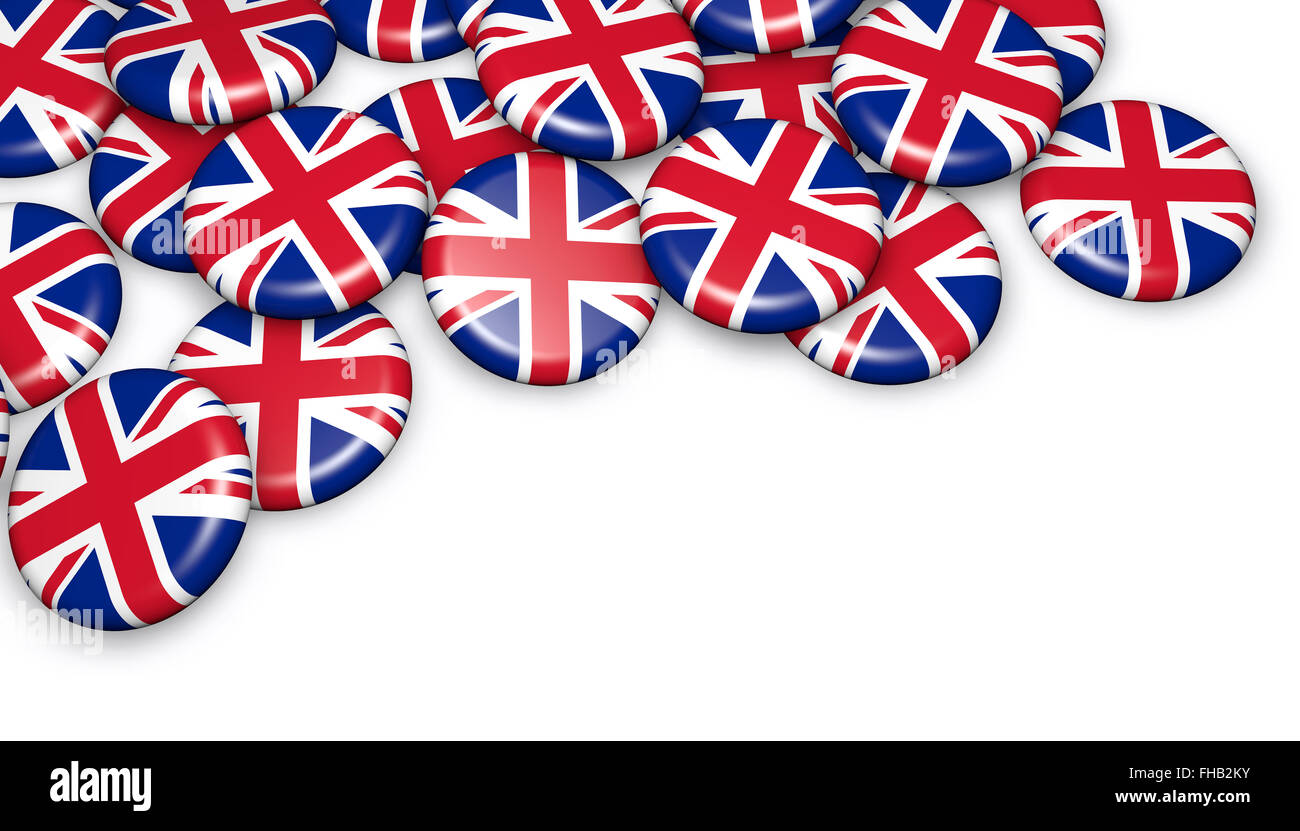 Royaume-uni Union jack flag sur les badges et blanc image de fond pour la journée nationale du Royaume-Uni, maison de vacances et de fête. Banque D'Images