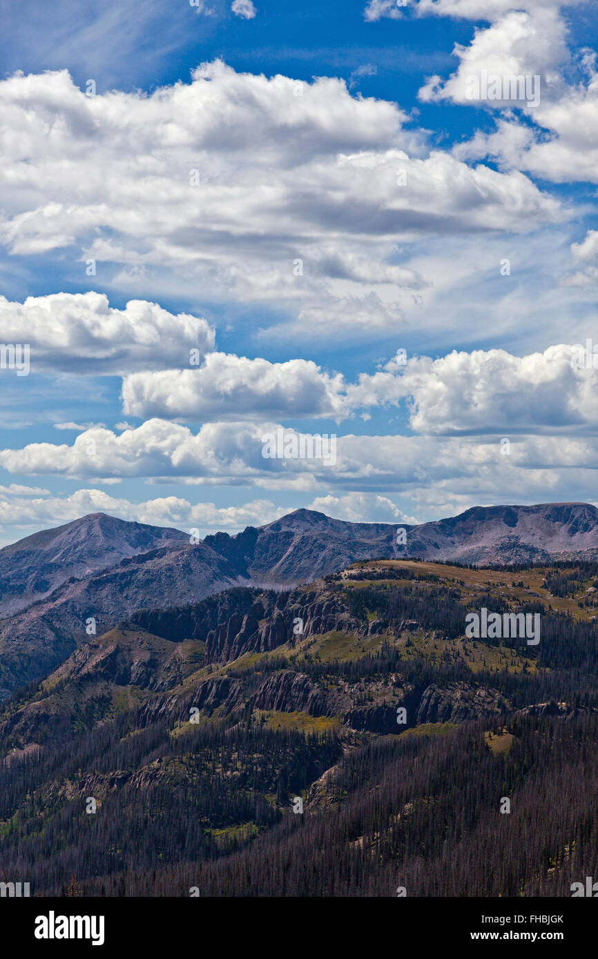 Une vue sur les montagnes Rocheuses, près de Lobo, altitude 7060 pieds POINT, sur la ligne de partage des eaux dans le désert, dans le WEMINUCHI Banque D'Images