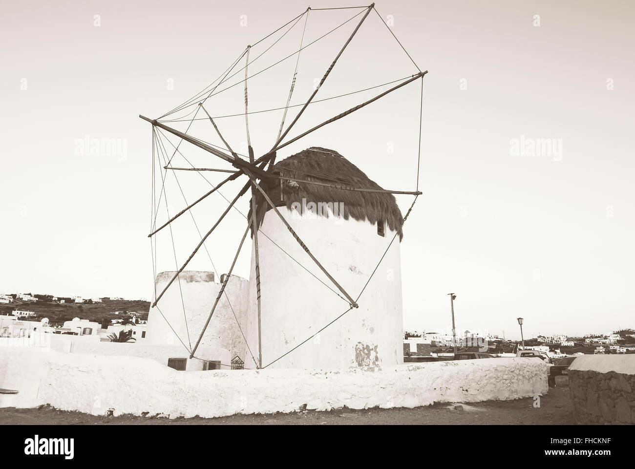 Moulins à vent traditionnels à Chora Mykonos Grèce Banque D'Images