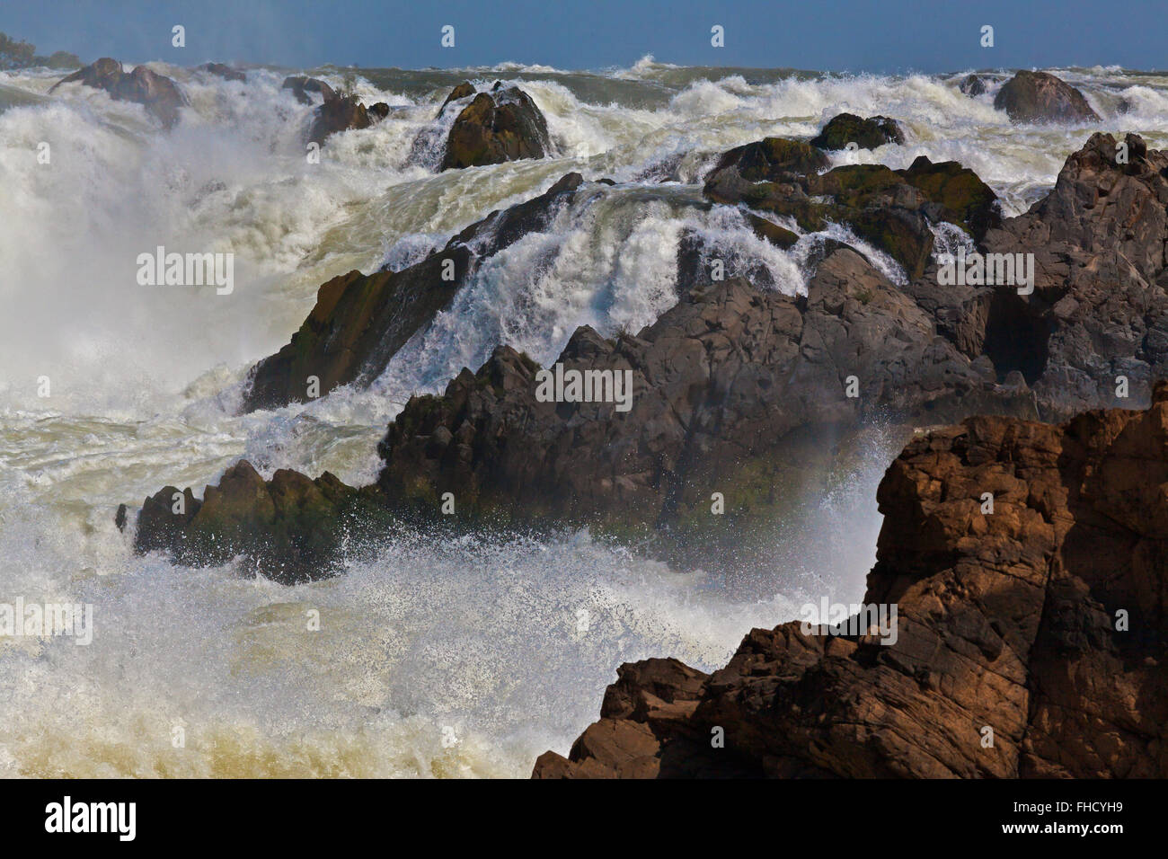 Cascade de KHONE PHAPHENG dans la région des Mille-Îles 4 (Si Phan Don) de la rivière du Mékong - Sud, Laos Banque D'Images