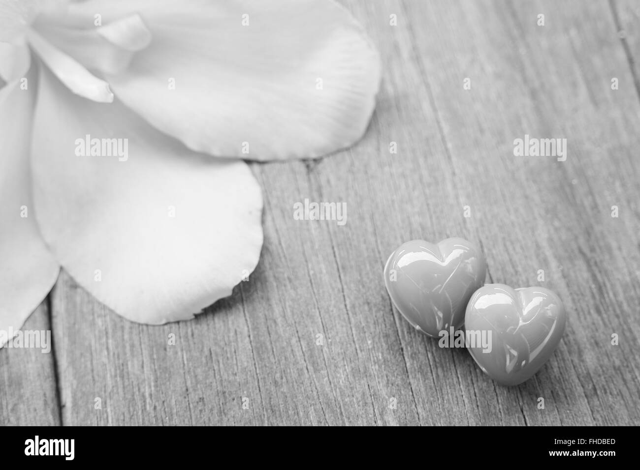 Valentines Day background avec coeurs rouges et des fleurs blanc - noir Banque D'Images