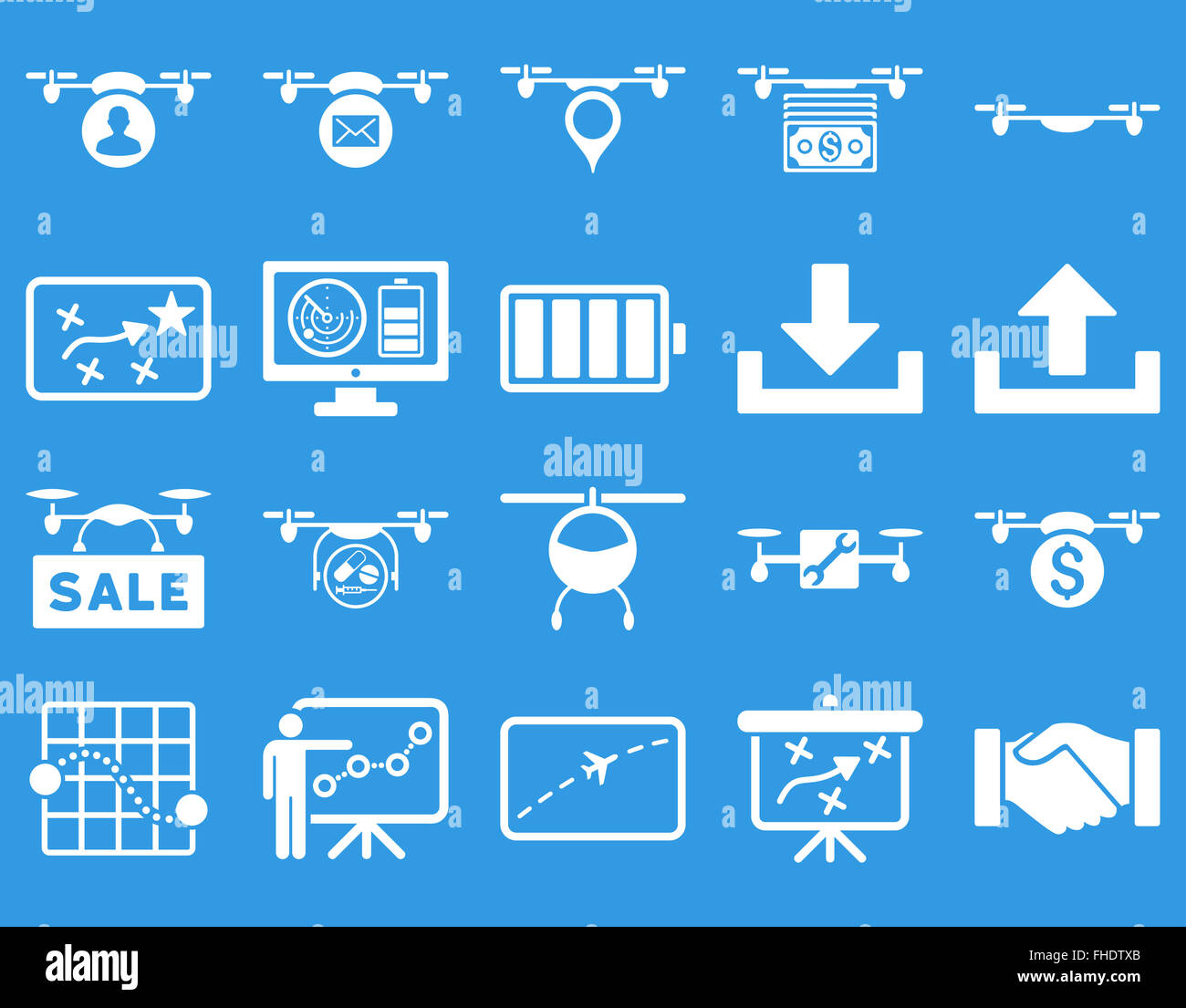 Drone quadcopter Air et icônes d'outils Banque D'Images