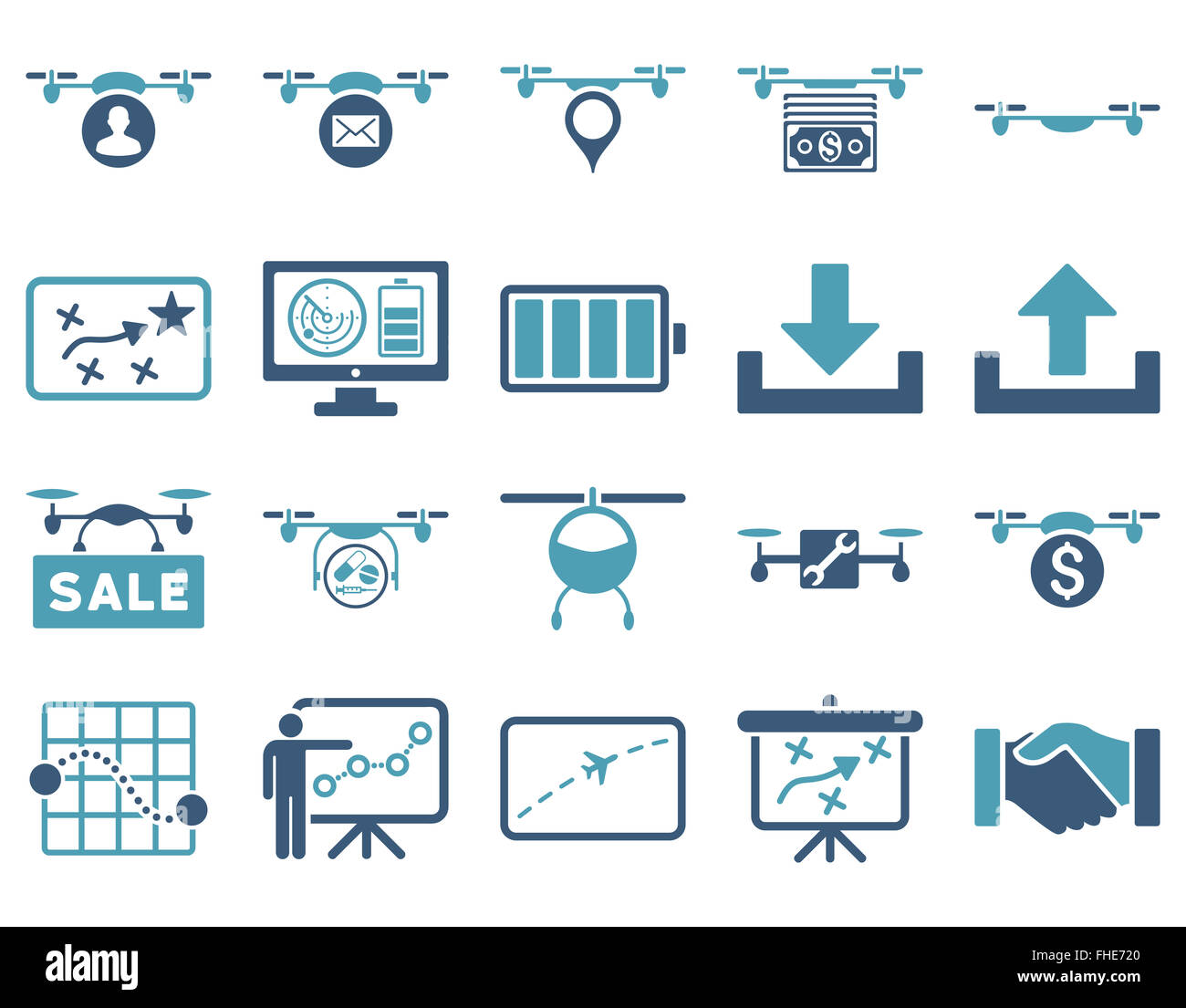 Drone quadcopter Air et icônes d'outils Banque D'Images