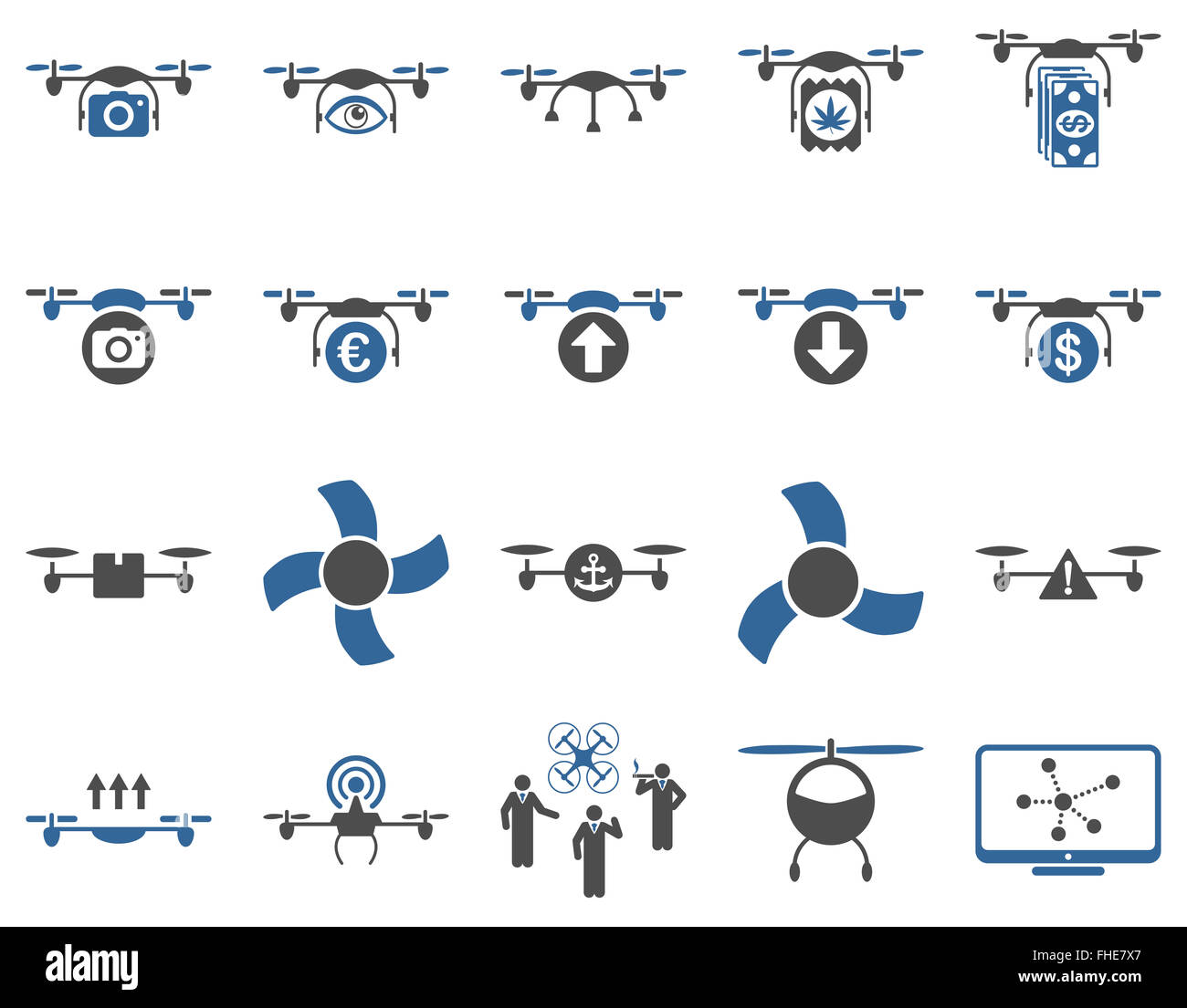 Drone quadcopter Air et icônes d'outils Banque D'Images