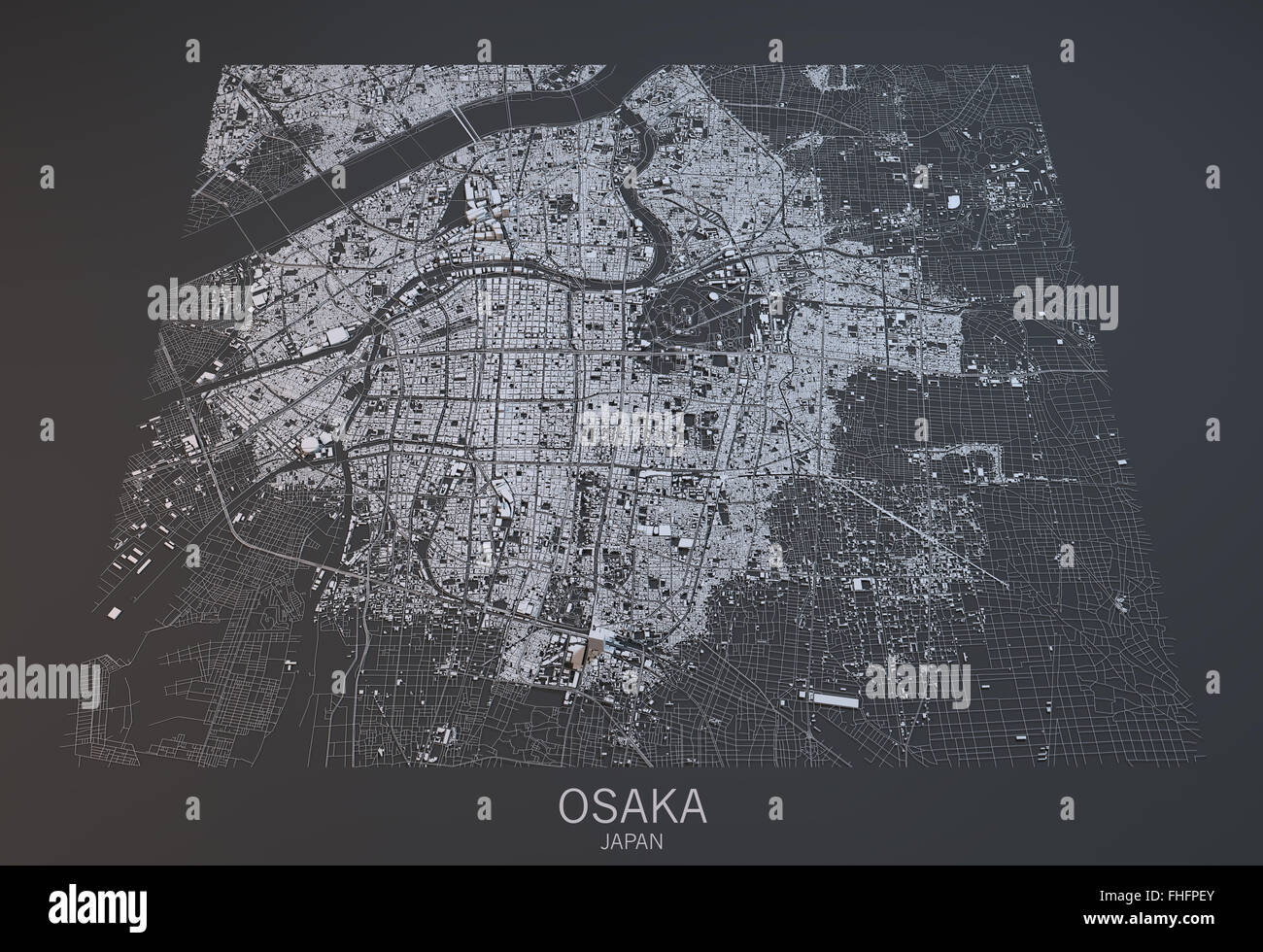 Carte d'Osaka, la vue satellite, Japon Banque D'Images