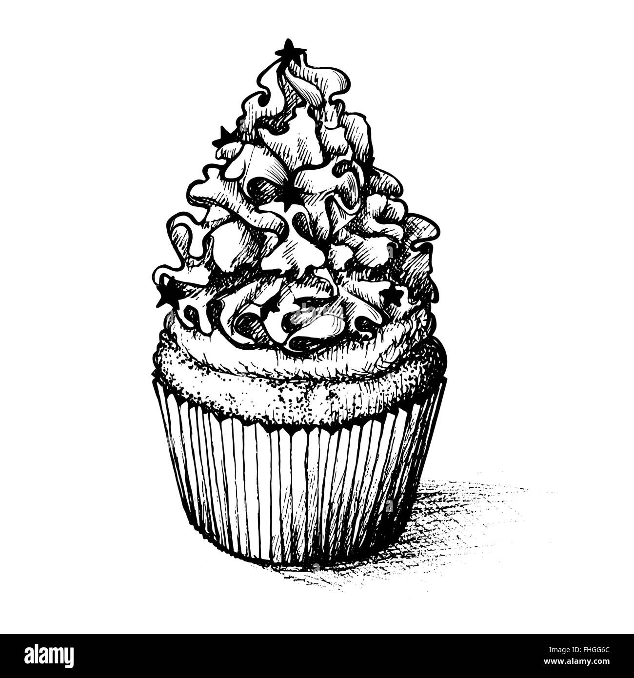 Cupcake à la main pour Coloring Book Illustration de Vecteur