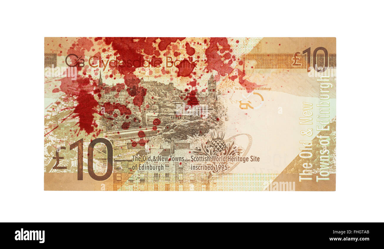 Billets écossais, 10 livres, isolé sur blanc, du sang Banque D'Images