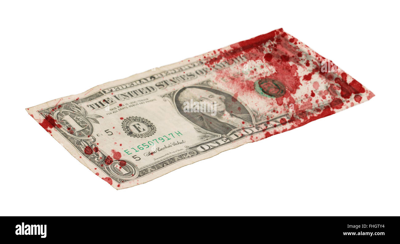US one dollar bill, la photo en gros, le sang Banque D'Images