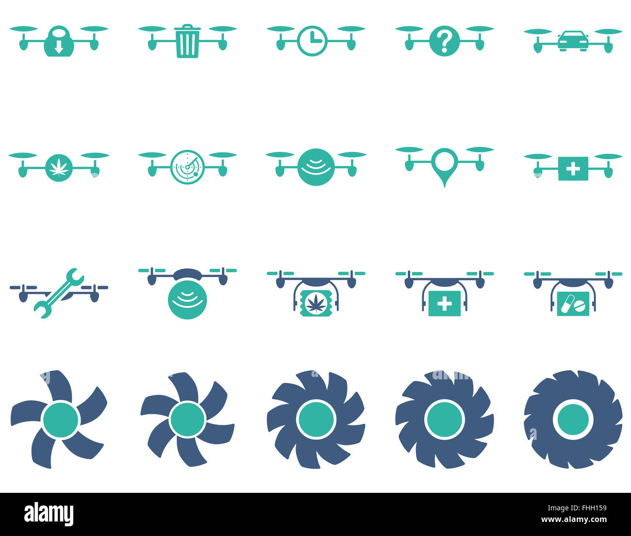 Drone quadcopter Air et icônes d'outils Banque D'Images