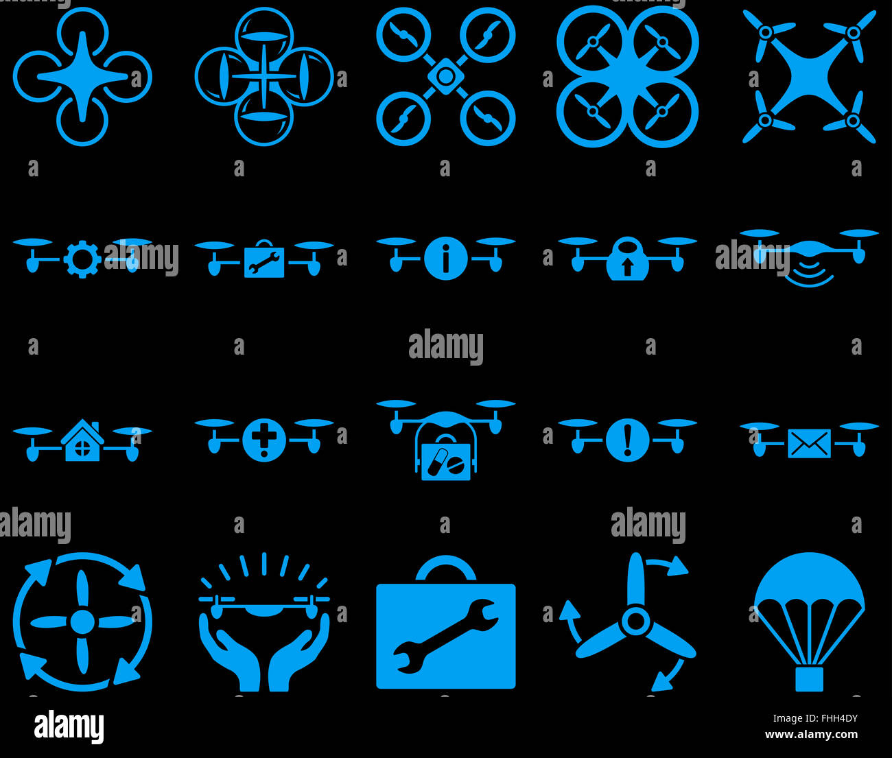 Drone quadcopter Air et icônes d'outils Banque D'Images