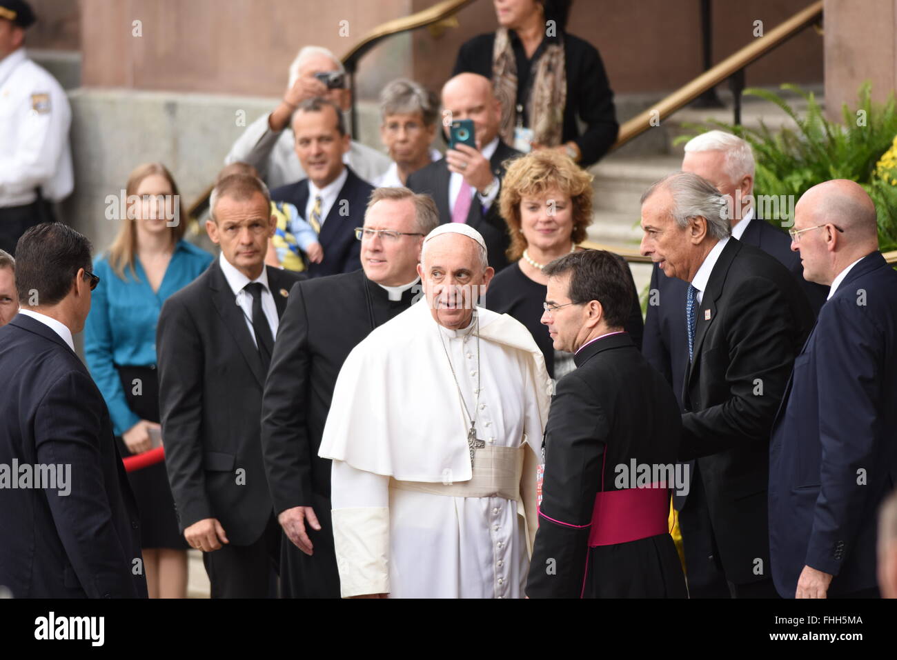 Le pape François est arrivé à la basilique cathédrale de Pierre et Paul, dans le centre-ville de Philadelphie pour célébrer François massPope est arrivé Banque D'Images