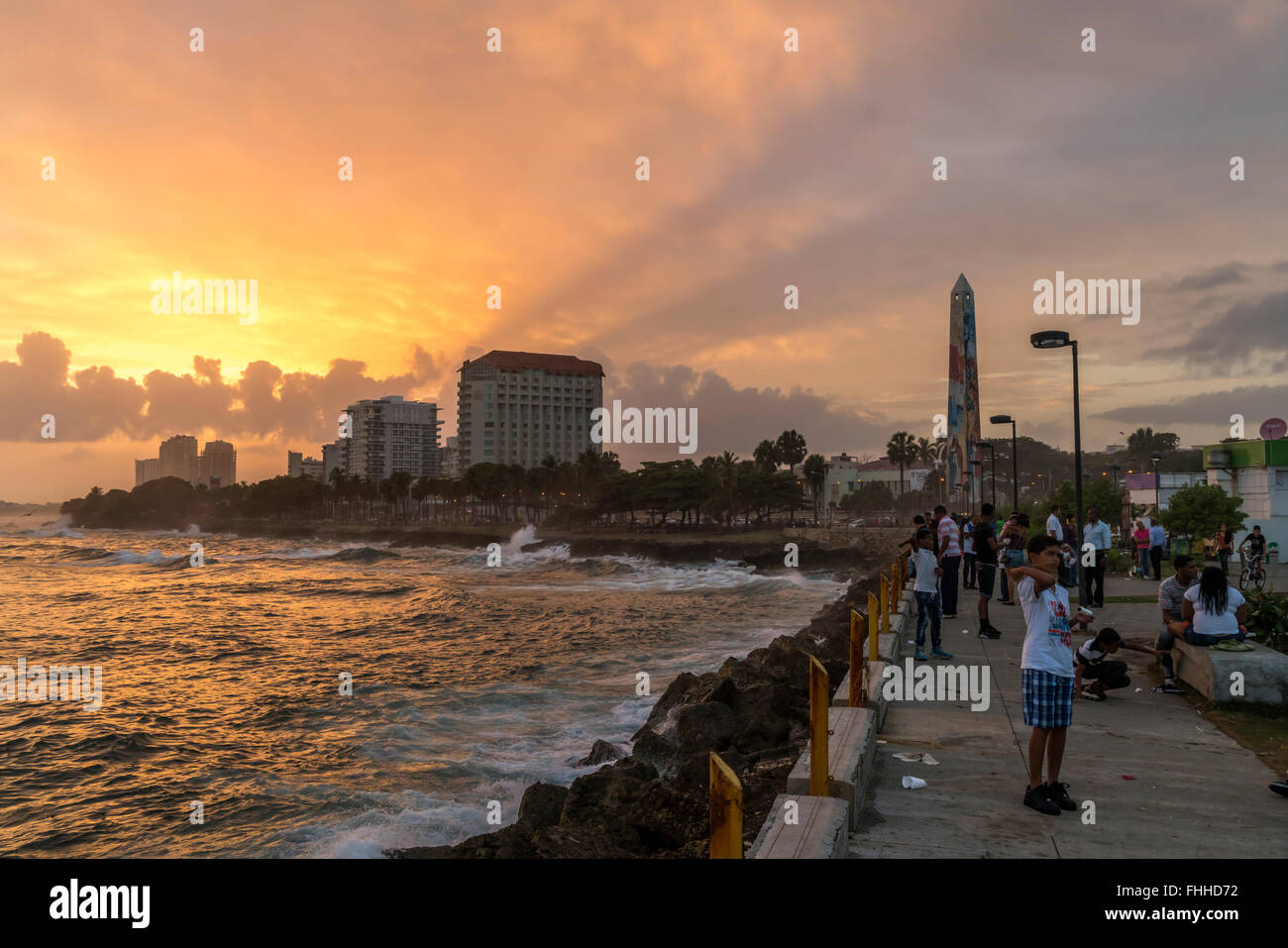 Promenade de l'océan El Malecón, la capitale Santo Domingo, la République dominicaine, Caraïbes, Amérique Latine, Banque D'Images