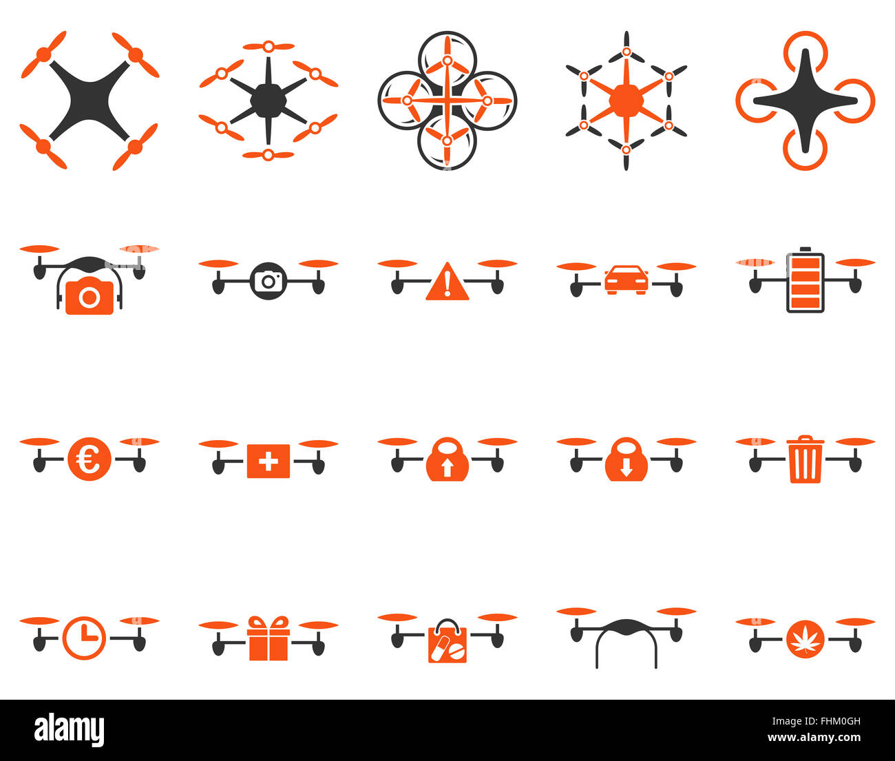 Drone quadcopter Air et icônes d'outils Banque D'Images