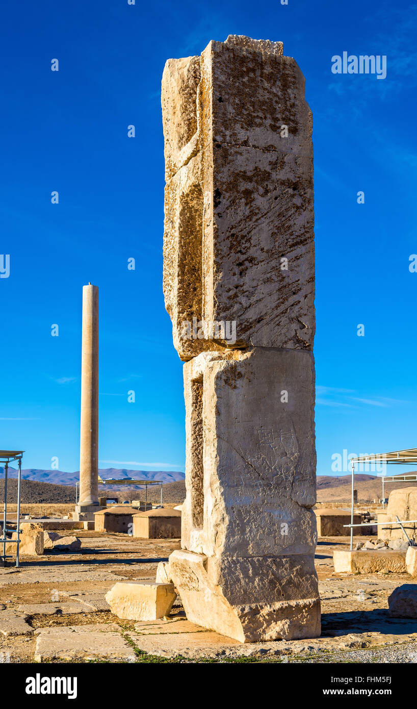 Ruines de palais de l'auditoire dans Pasargades, Iran Banque D'Images