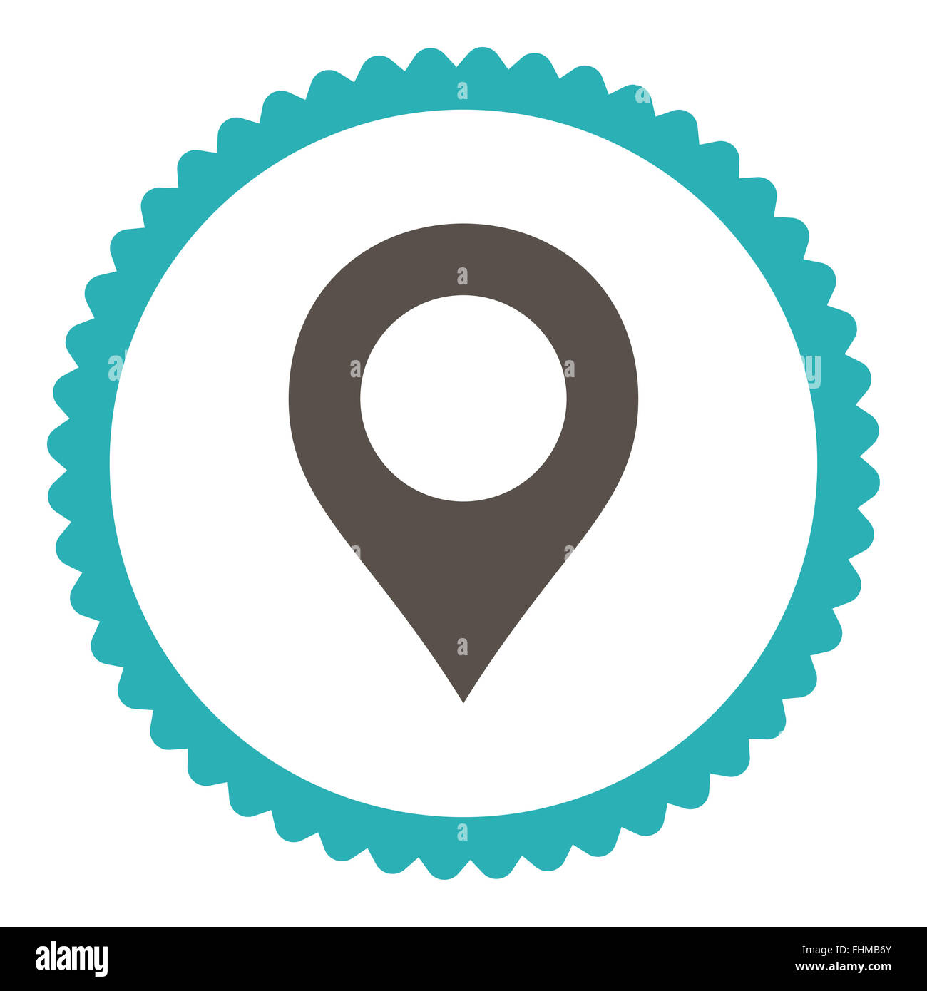 Marqueur de carte et plat gris couleurs cyan icône timbre rond Banque D'Images