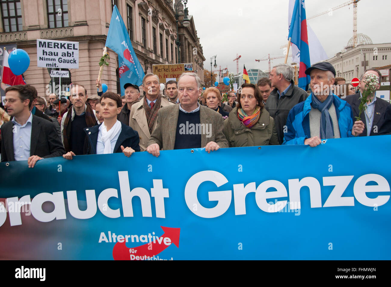 Démonstration par l'AfD parti allemand à Berlin, Allemagne. Frauke Petry, Alexander Gauland et Beatrix von Storch. Banque D'Images