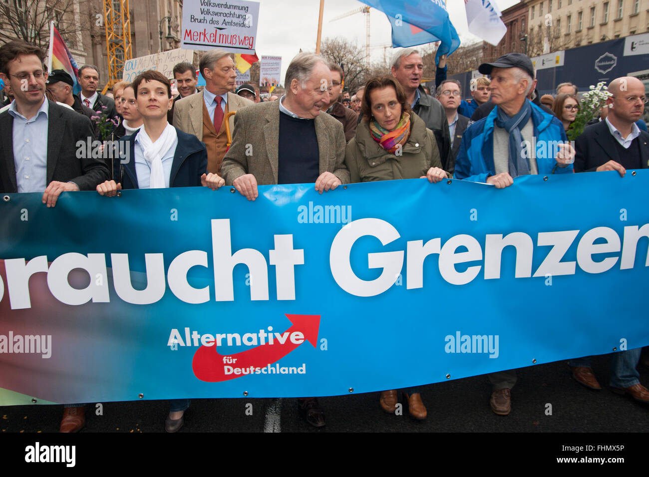 Démonstration par l'AfD parti allemand à Berlin, Allemagne. Frauke Petry, Alexander Gauland et Beatrix von Storch. Banque D'Images
