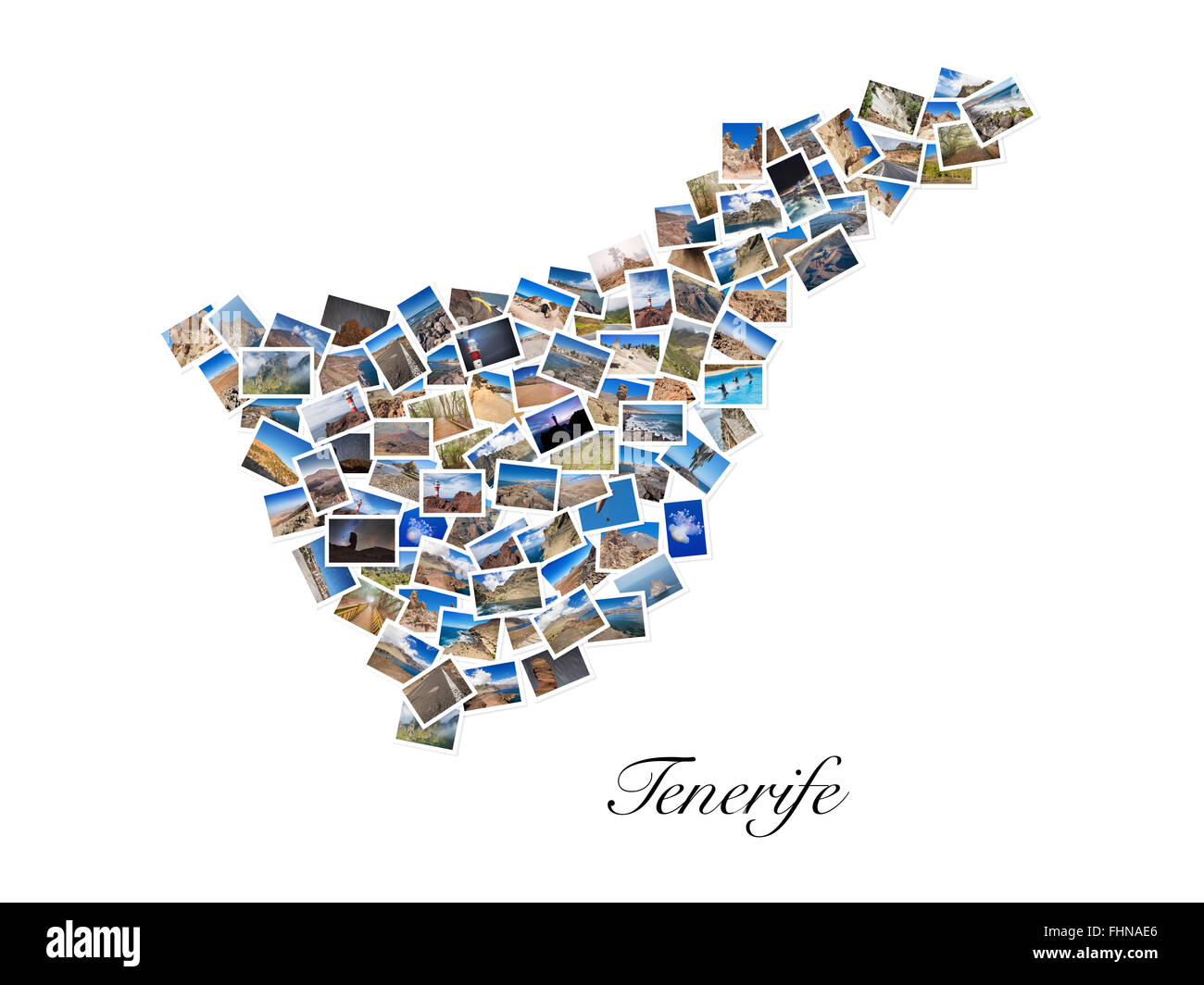 Un collage de mes meilleures photos de voyage Tenerife, formant la forme de l'île de Ténérife, version 1. Banque D'Images