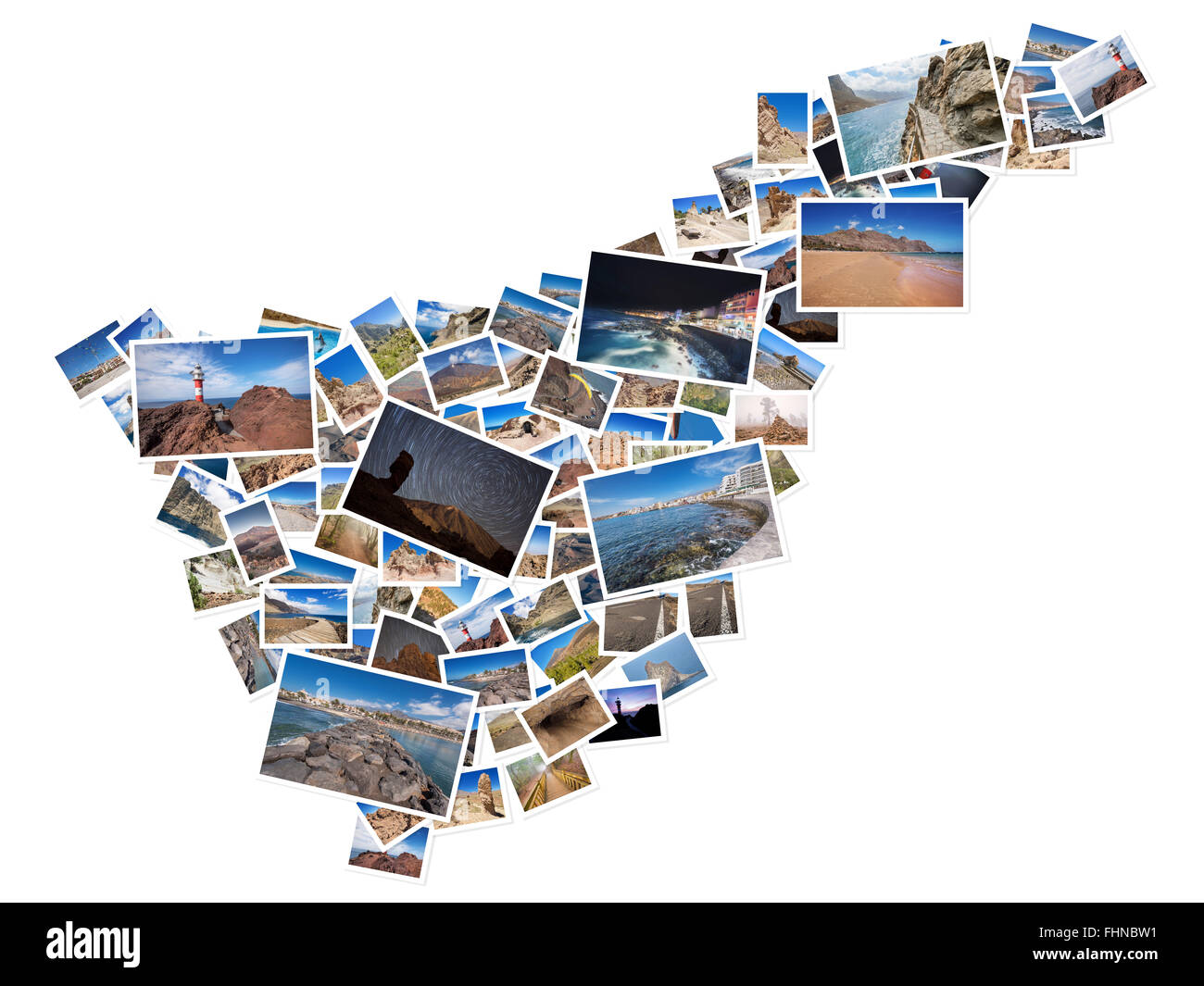 Un collage de mes meilleures photos de voyage Tenerife, formant la forme de l'île de Ténérife, version 6. Banque D'Images