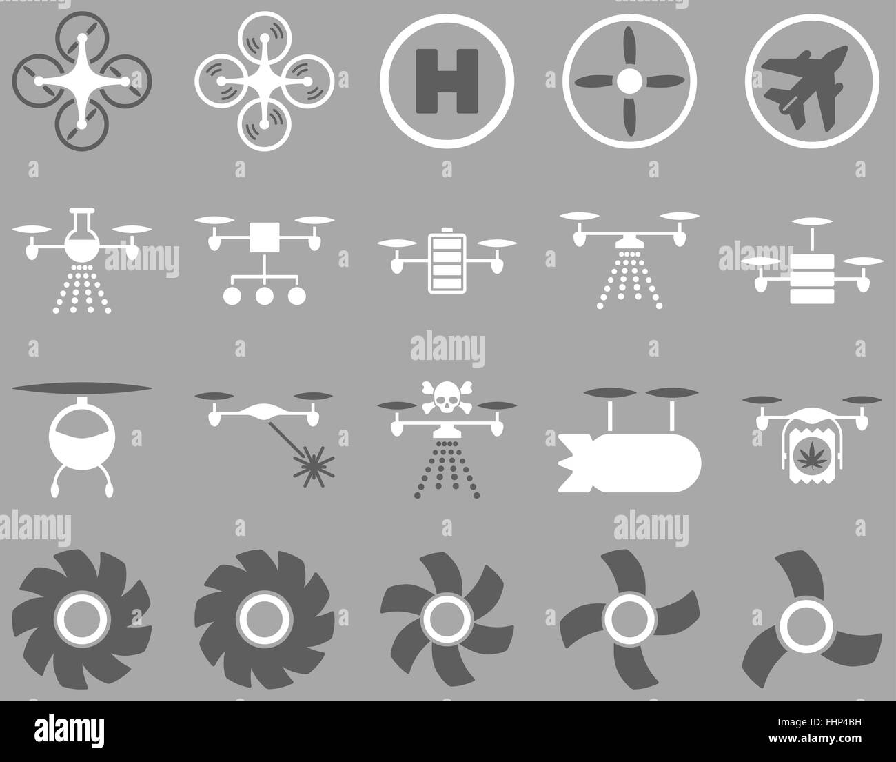 Drone quadcopter Air et icônes d'outils Banque D'Images