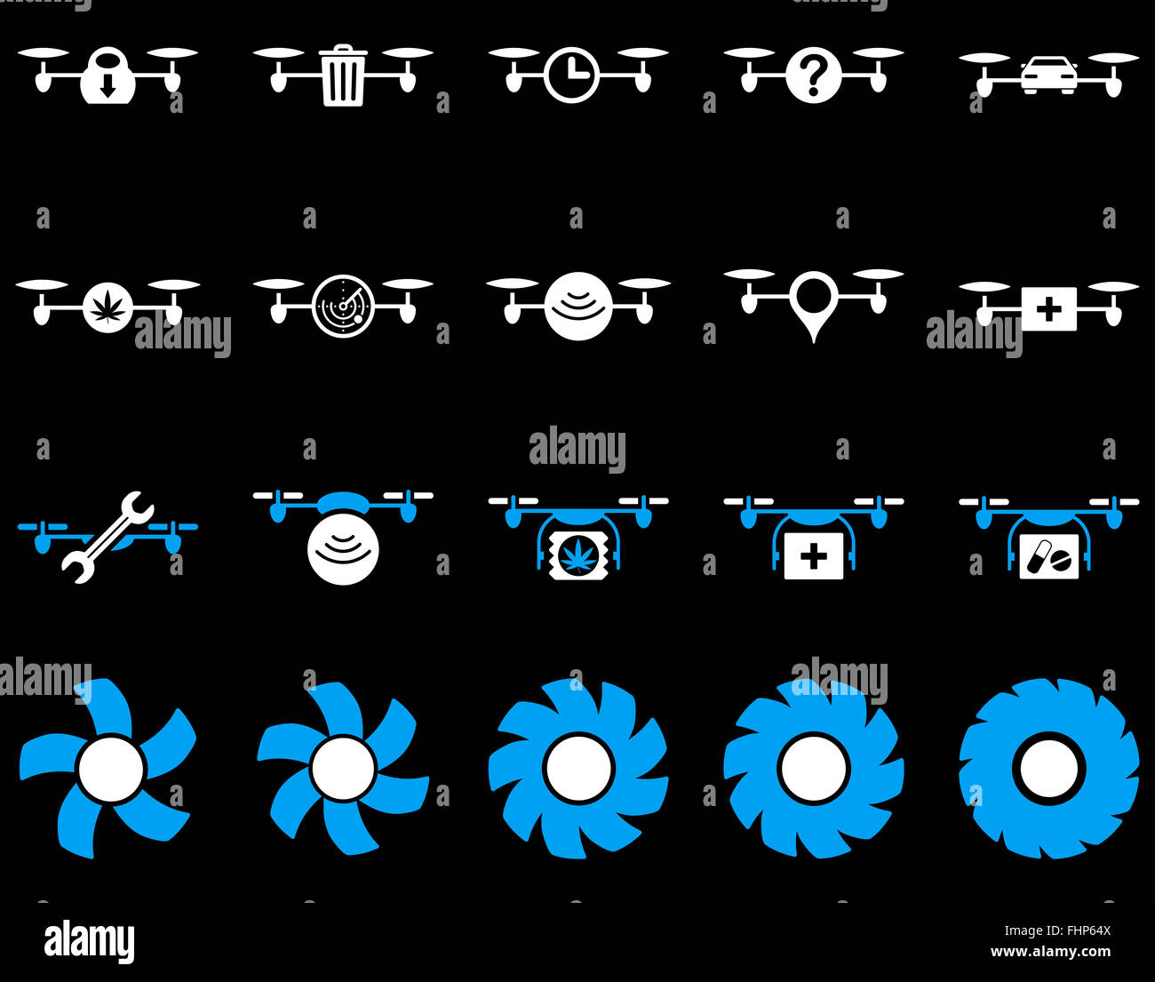Drone quadcopter Air et icônes d'outils Banque D'Images