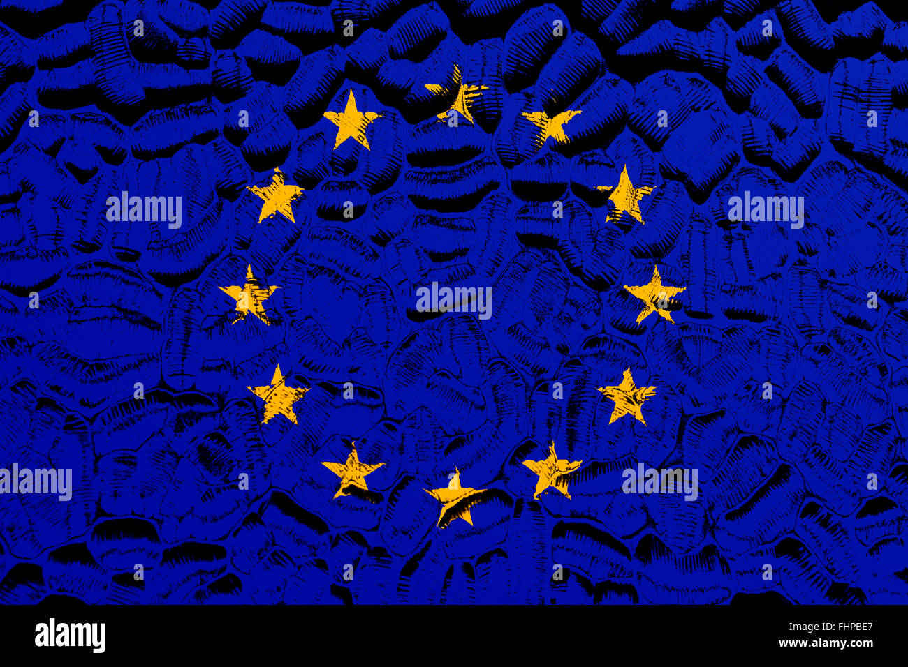 Drapeau de l'Union européenne avec le verre d'effets Banque D'Images