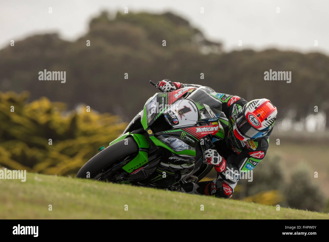 Phillip Island, Australie. 26 Février, 2016. La pratique libre n° 1. Jonathan Rea, Kawasaki Racing Team. Rea a terminé la journée en troisième place au classement général dans les feuilles de temps. Credit : Russell Hunter/Alamy Live News Banque D'Images