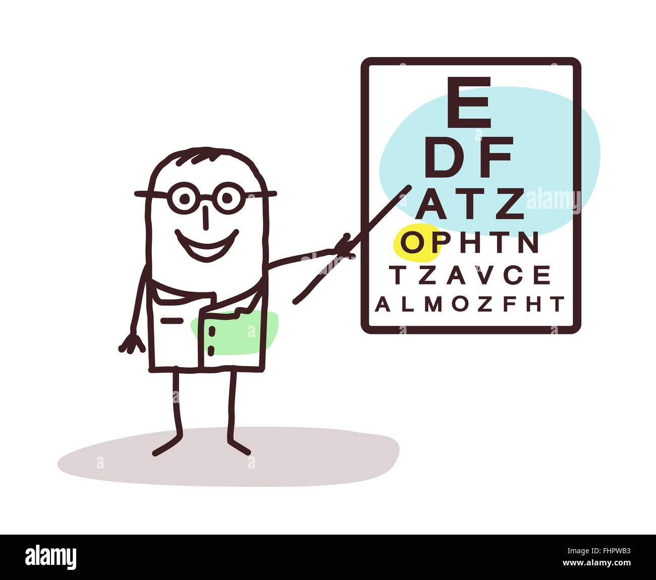 Vector cartoon ophtalmologue avec des signes à bord Banque D'Images