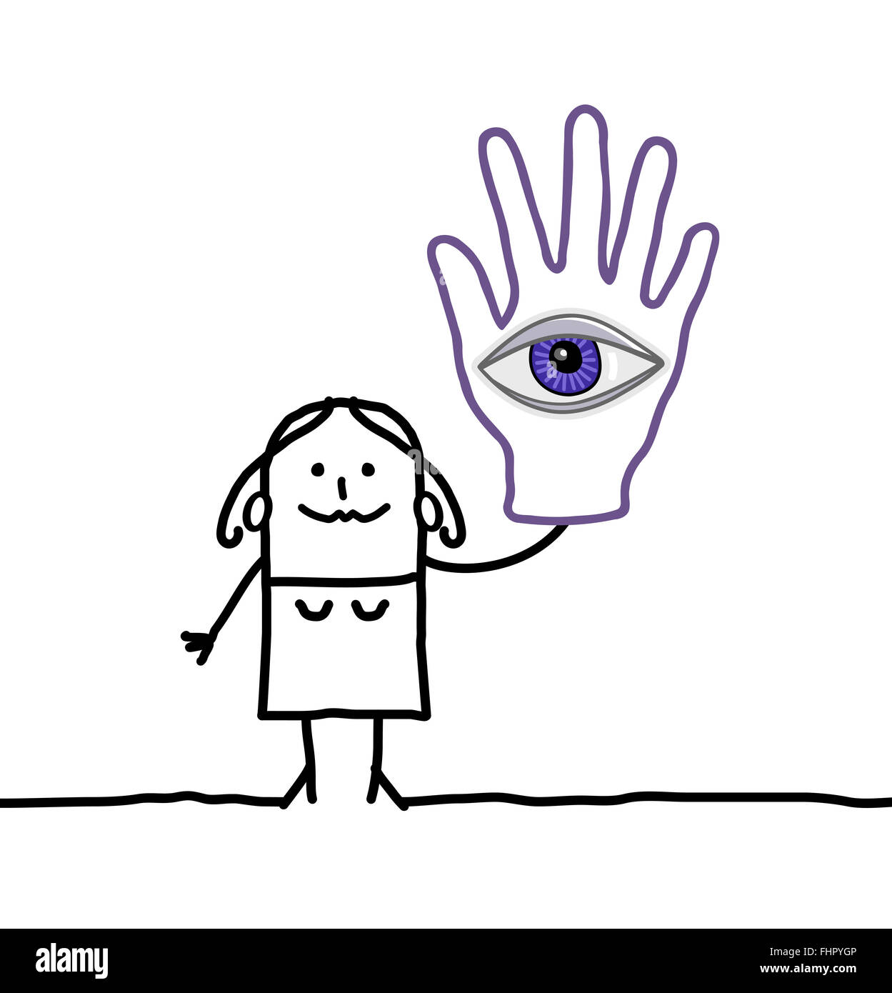 Cartoon femme avec sa main dans l'œil Banque D'Images